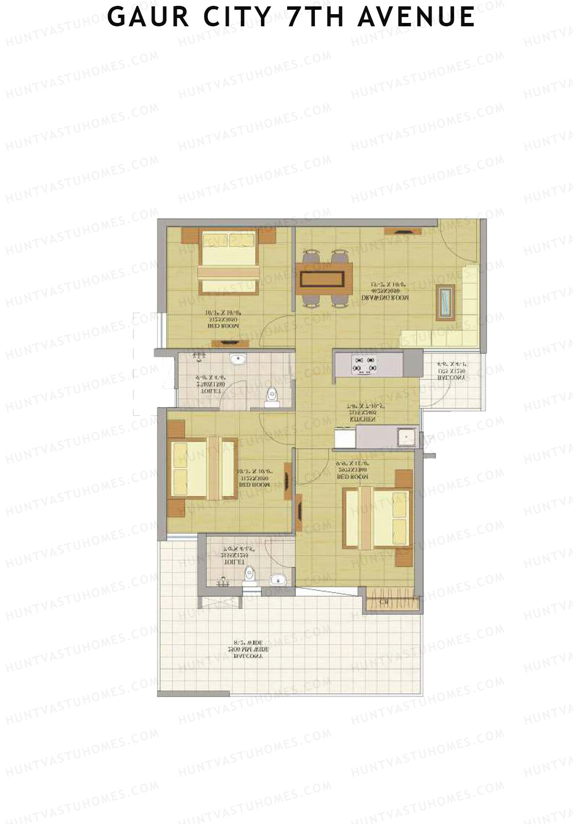 Gaur City 7Th Avenue Tower L Unit 105 (Type J) Floor Plan