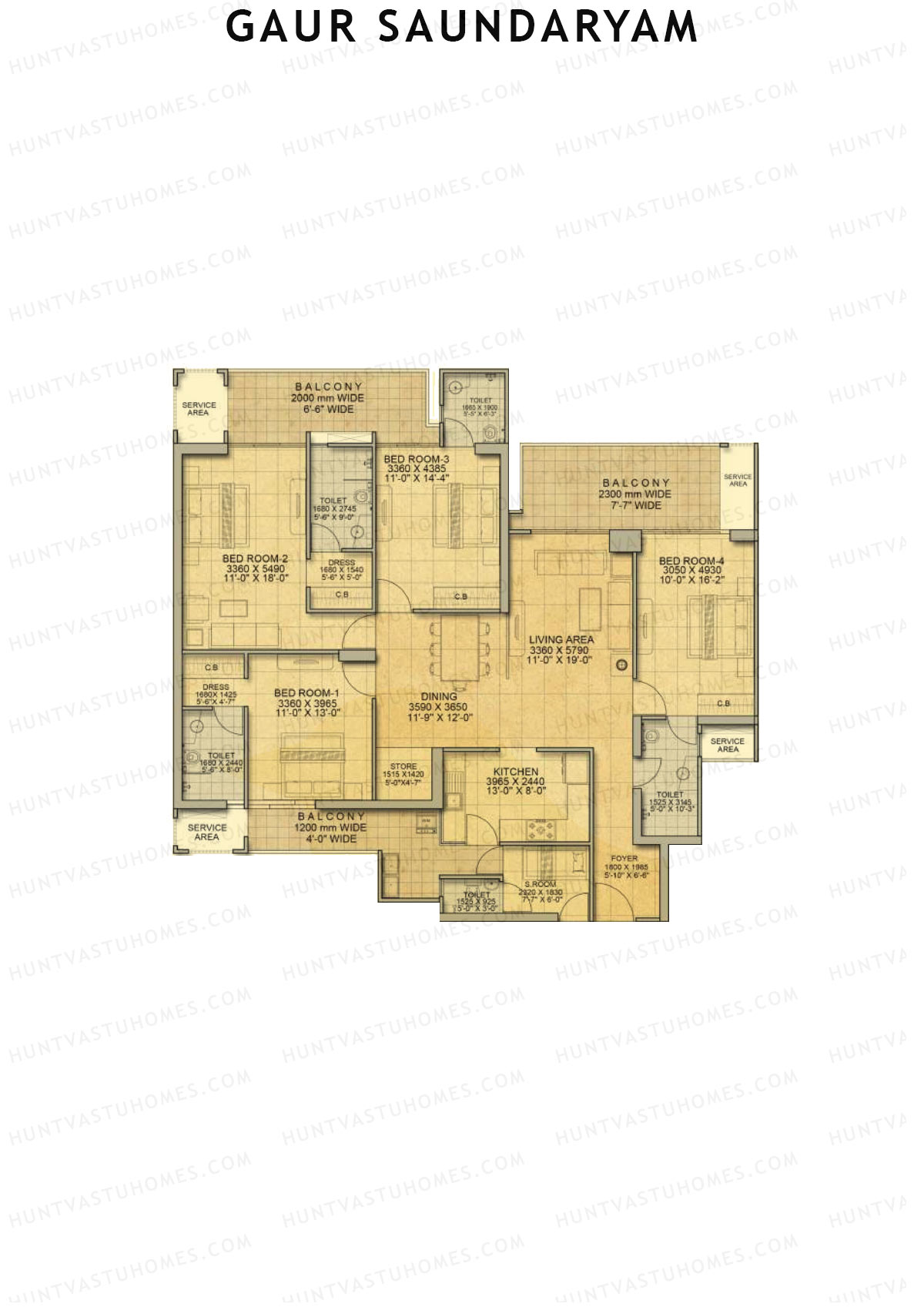 Gaur Saundaryam Amantha Unit 90 (Type K1) Floor Plan