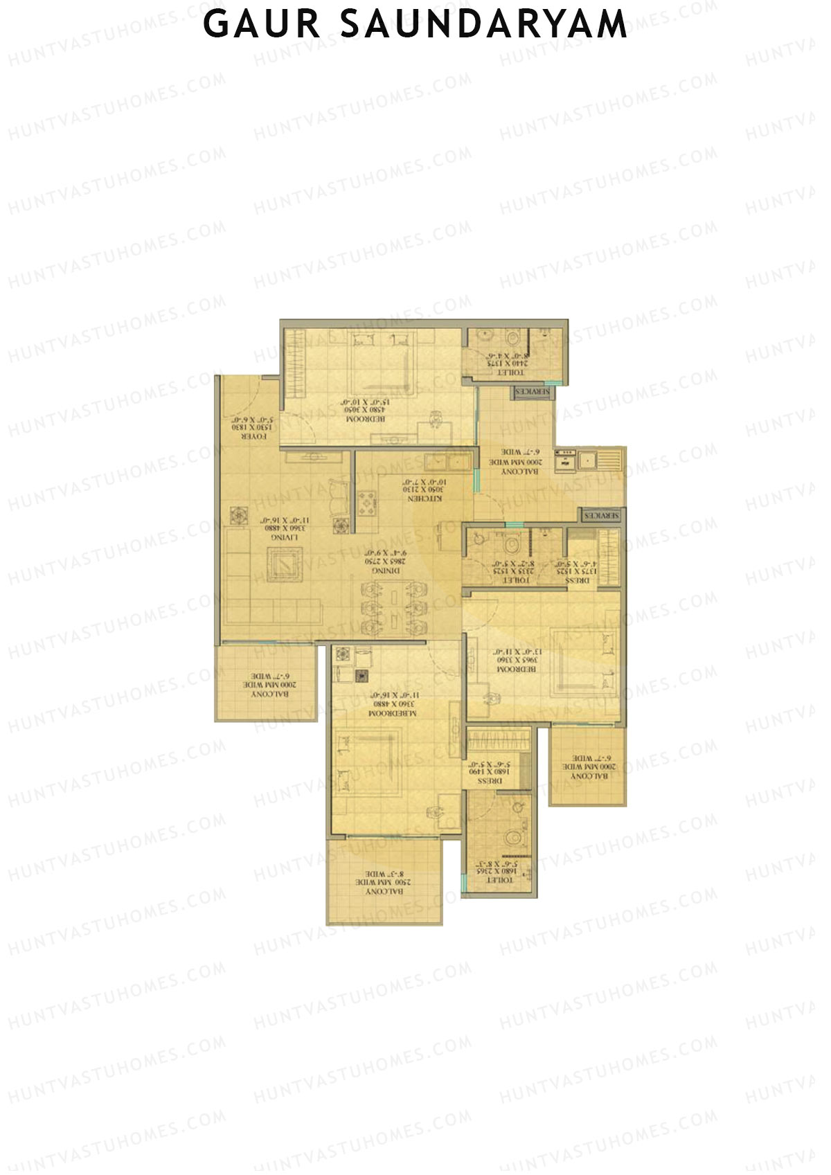 Gaur Saundaryam Aster Unit 88 (Type S8) Floor Plan