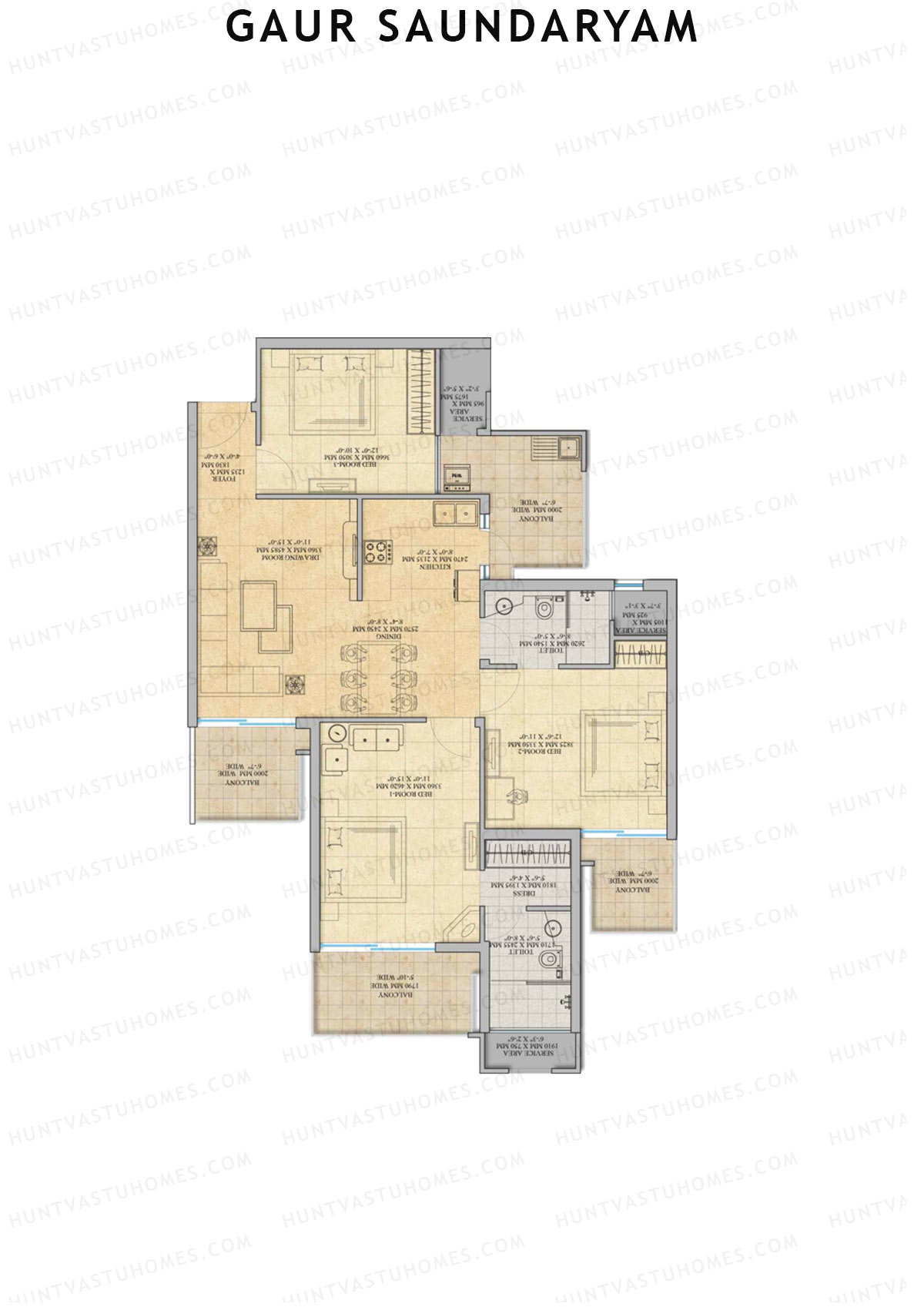 Gaur Saundaryam Bluebell Unit 44 (Type S6S) Floor Plan