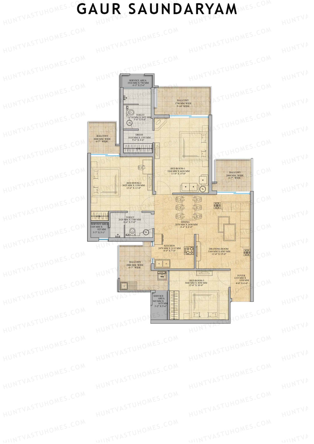 Gaur Saundaryam Bluebell Unit 46 (Type S6S) Floor Plan