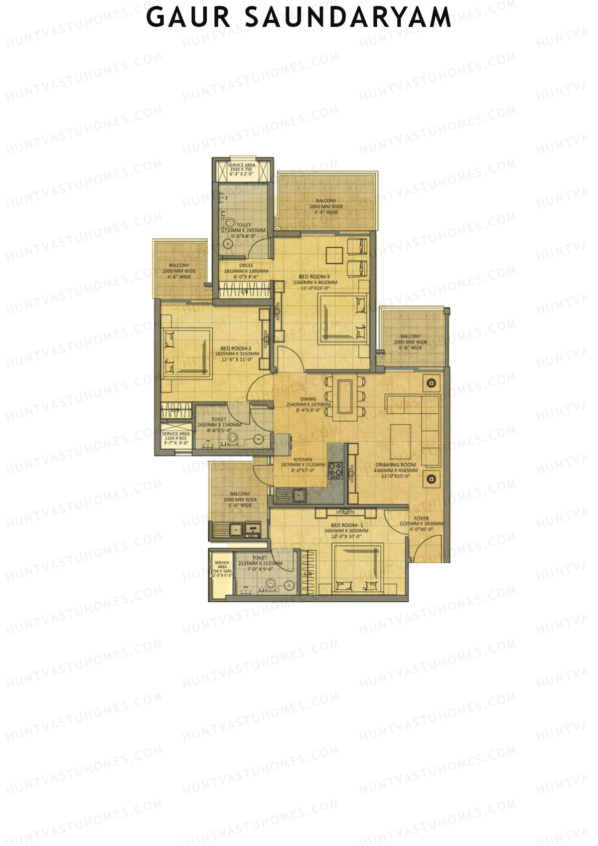 Gaur Saundaryam Jasmine Unit 74 (Type S7) Floor Plan