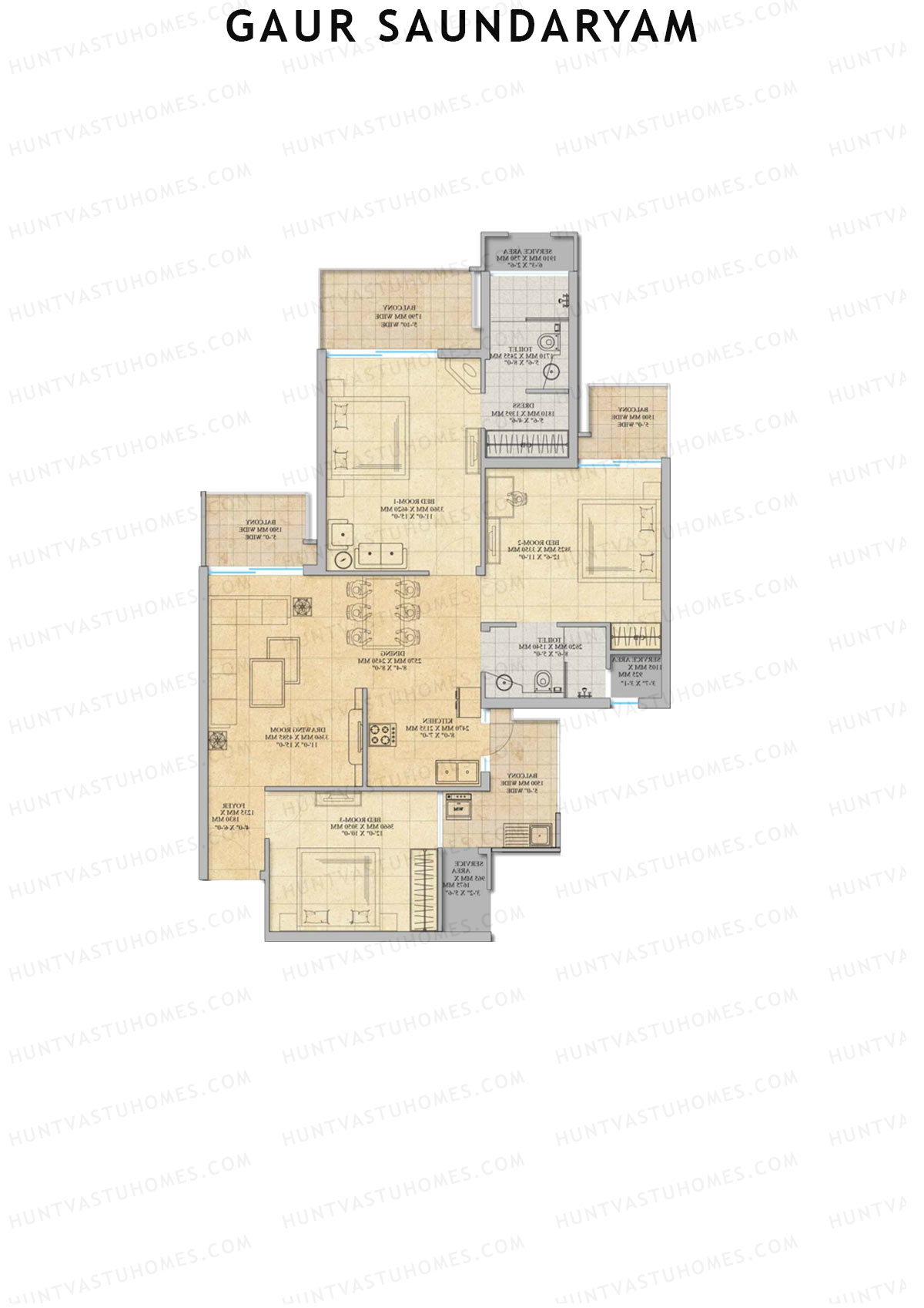 Gaur Saundaryam Magnolia Unit 55 (Type S6) Floor Plan