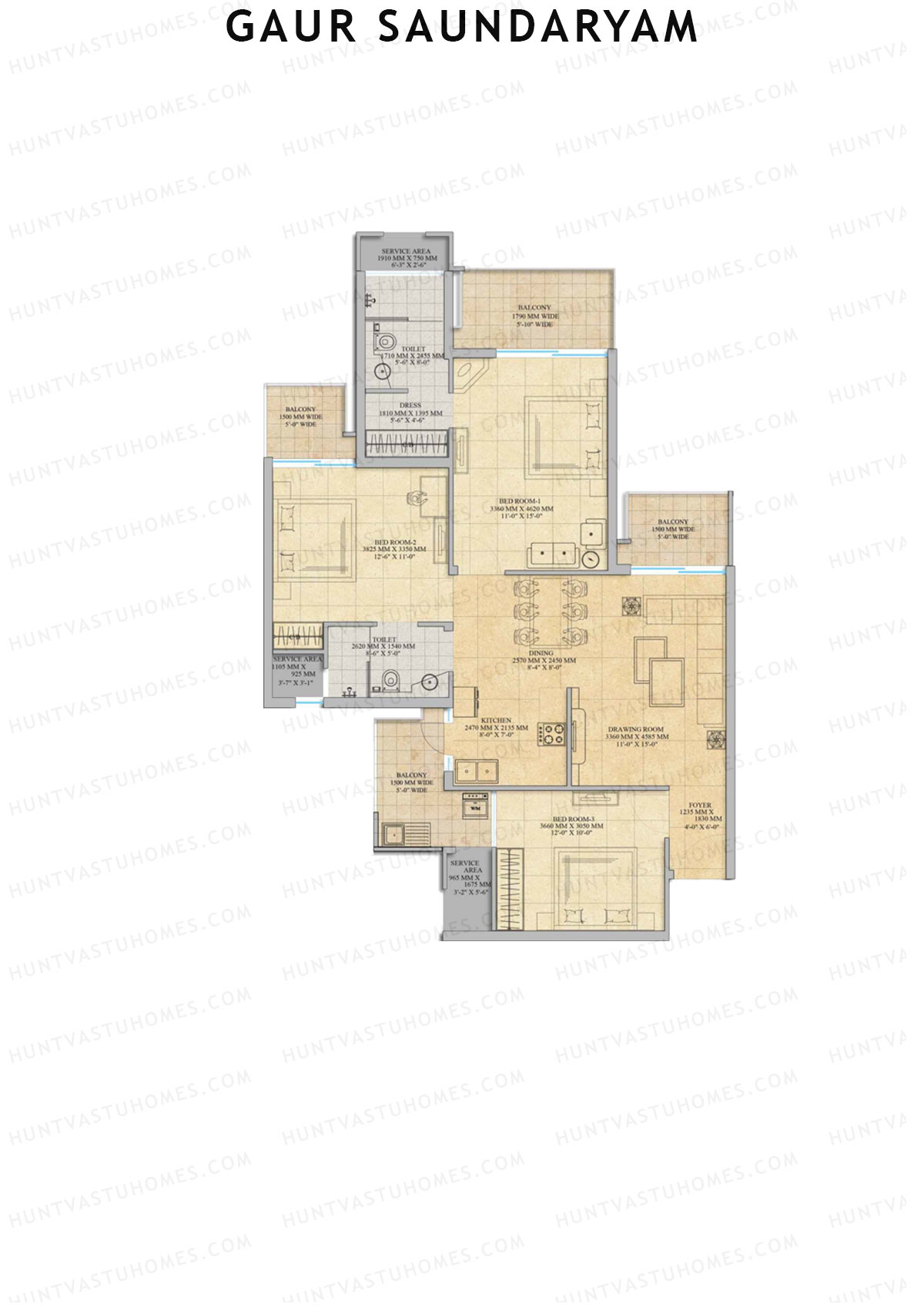 Gaur Saundaryam Magnolia Unit 56 (Type S6) Floor Plan