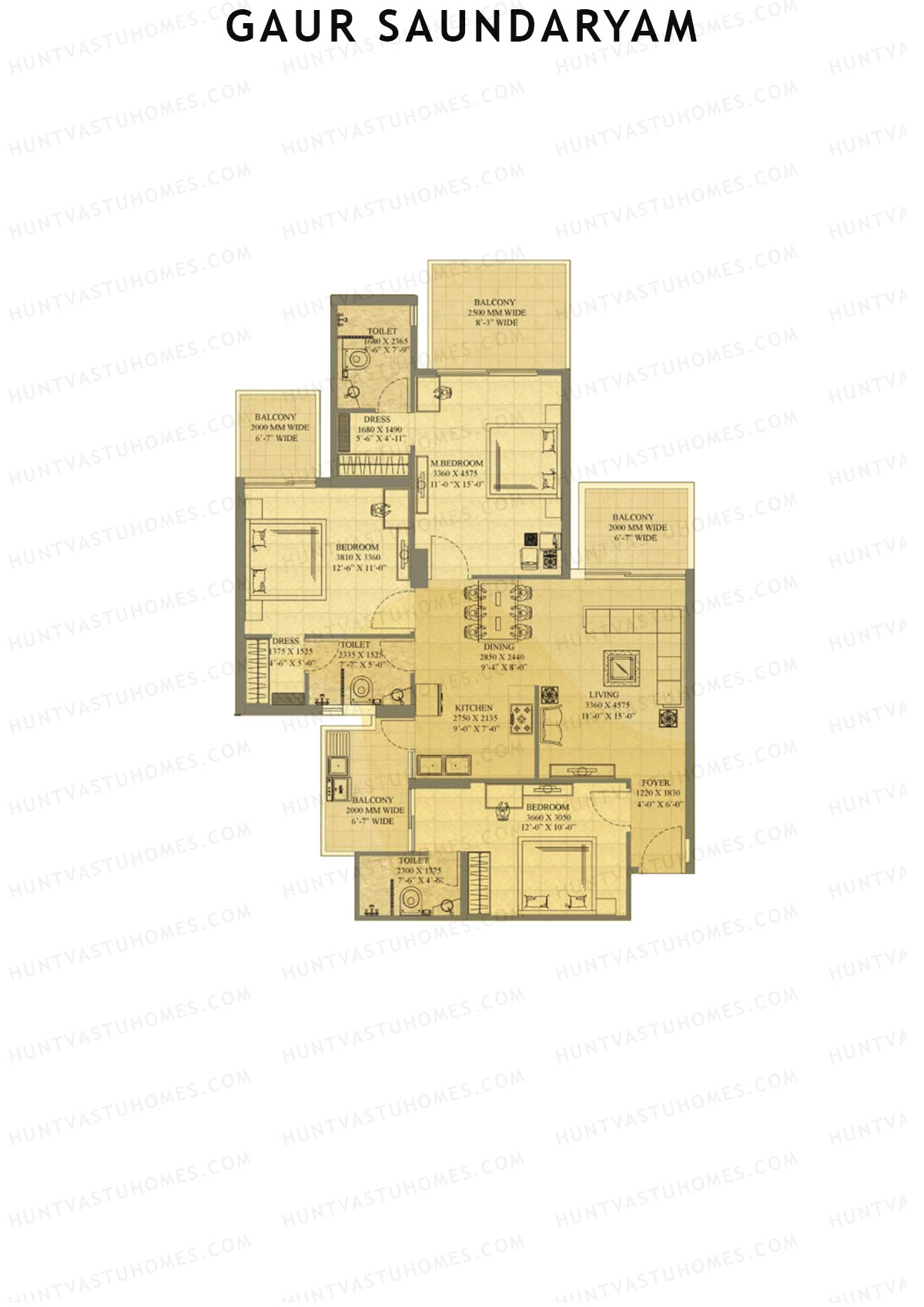 Gaur Saundaryam Orchid Unit 82 (Type S9) Floor Plan