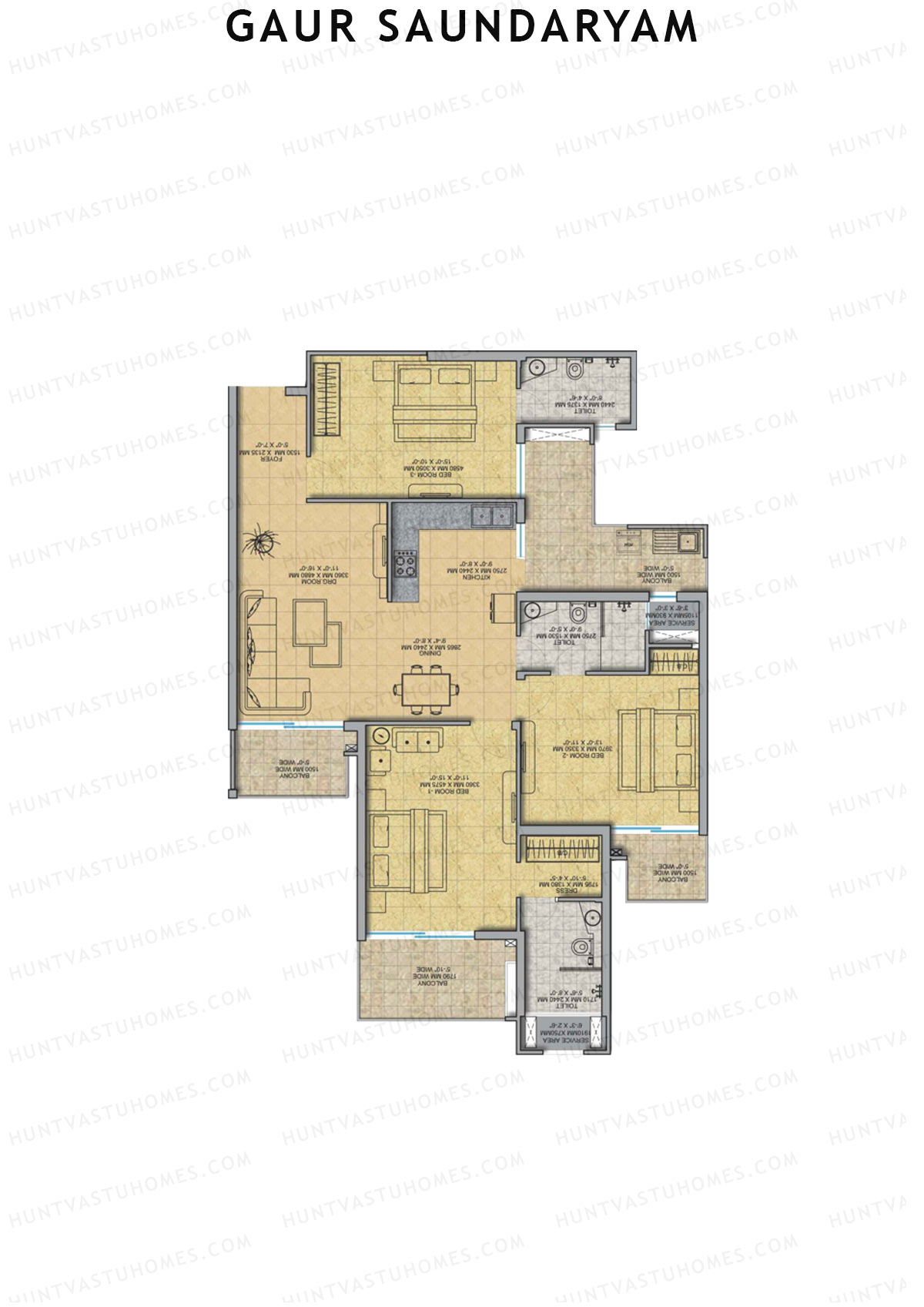 Gaur Saundaryam Wisteria Unit 58 (Type S5) Floor Plan
