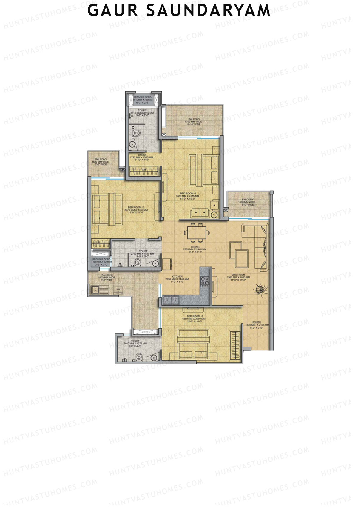 Gaur Saundaryam Wisteria Unit 64 (Type S5) Floor Plan