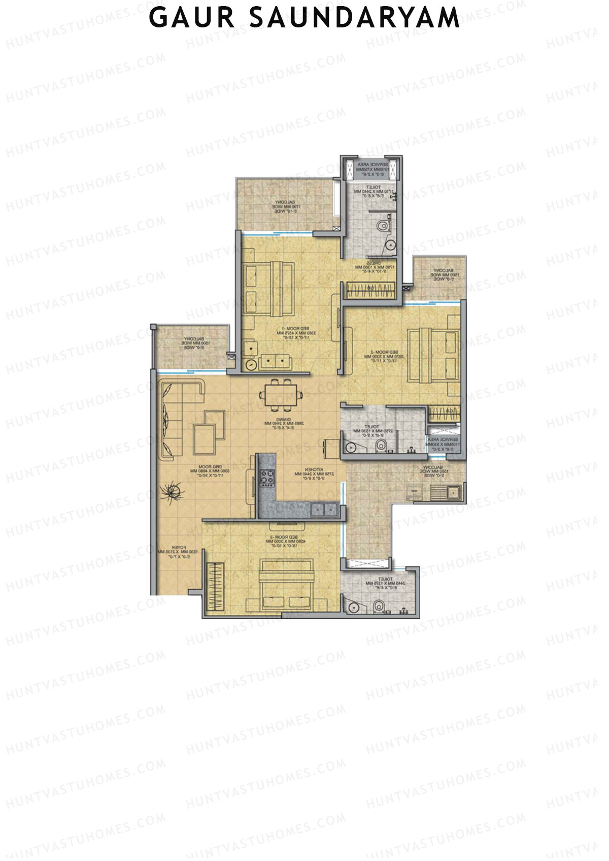 Gaur Saundaryam Wisteria Unit 65 (Type S5) Floor Plan