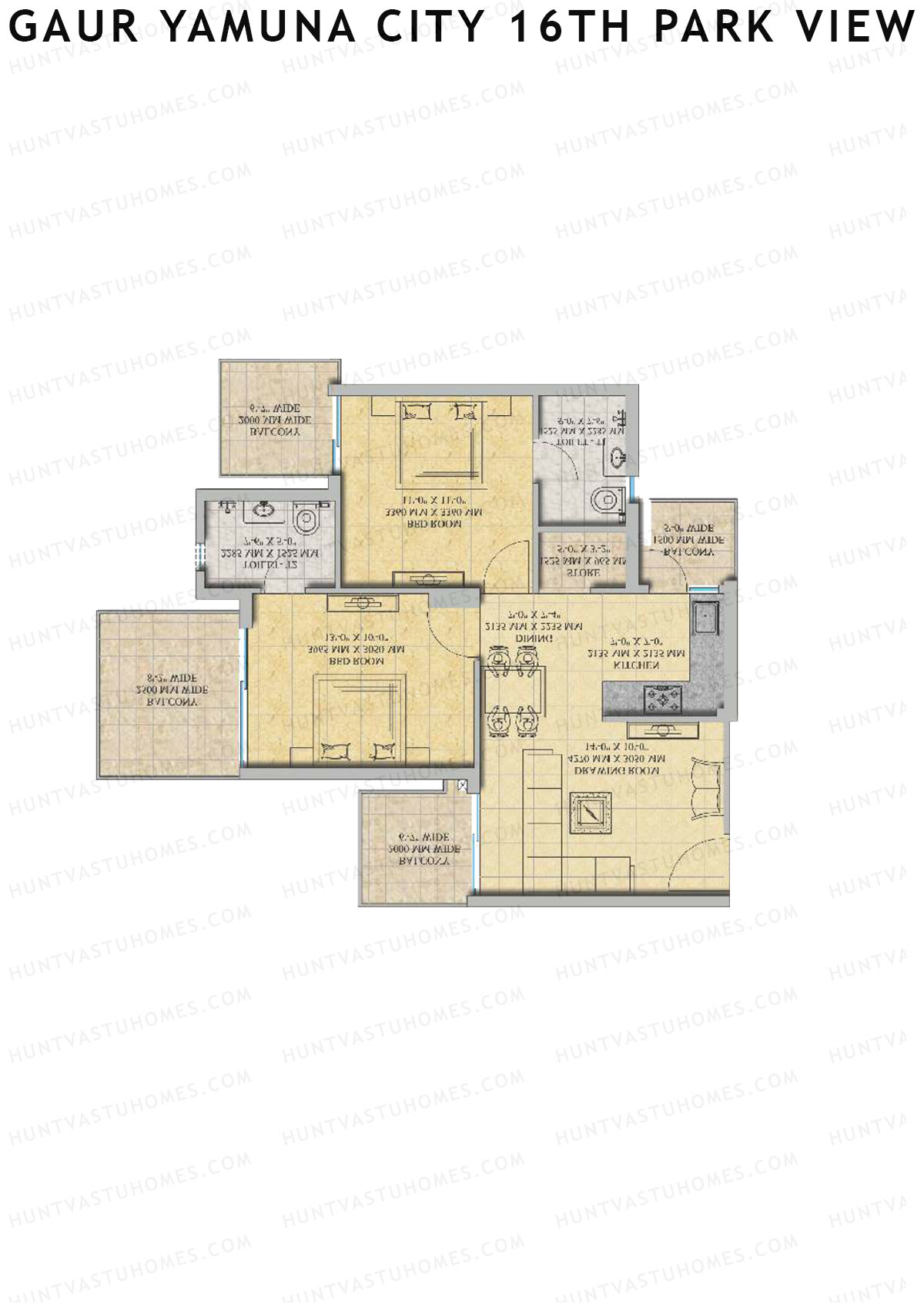 Gaur Yamuna City 16Th Park View Tower B Unit 15 (Type M1) Floor Plan