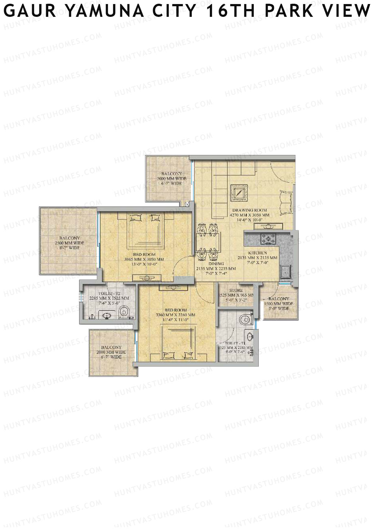 Gaur Yamuna City 16Th Park View Tower D Unit 28 (Type M1) Floor Plan