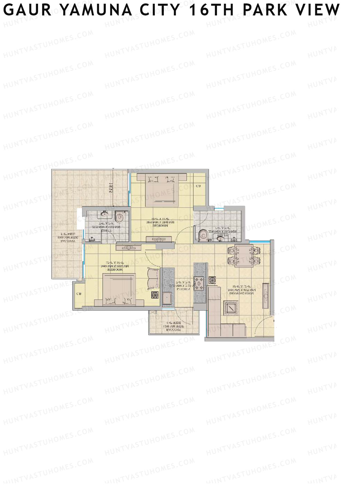 Gaur Yamuna City 16Th Park View Tower F Unit 43 (Type M3) Floor Plan