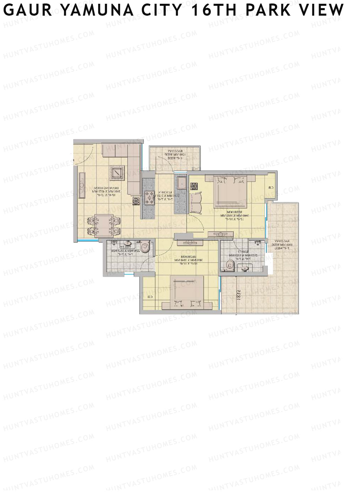 Gaur Yamuna City 16Th Park View Tower F Unit 47 (Type M3) Floor Plan