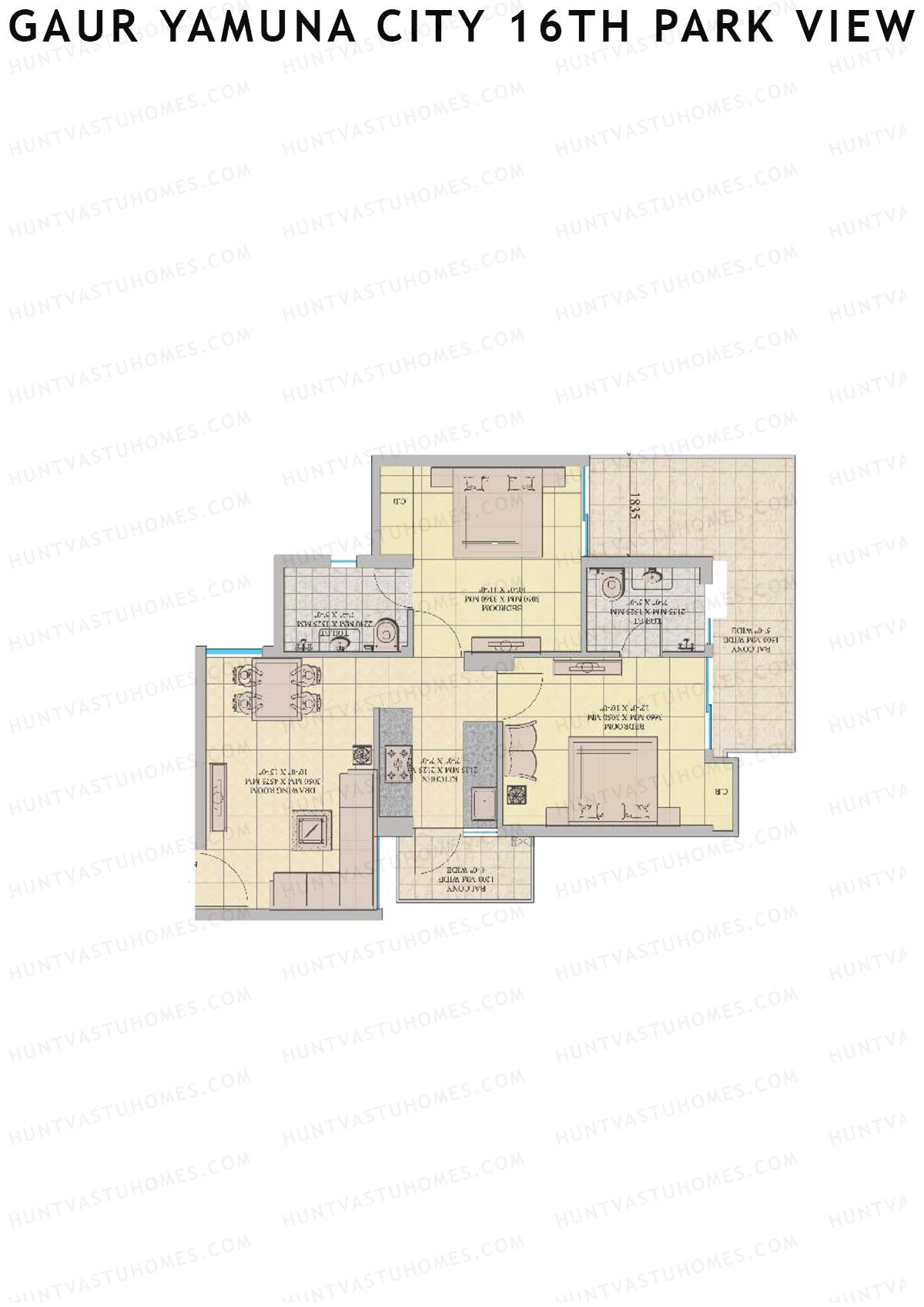 Gaur Yamuna City 16Th Park View Tower G Unit 54 (Type M3) Floor Plan