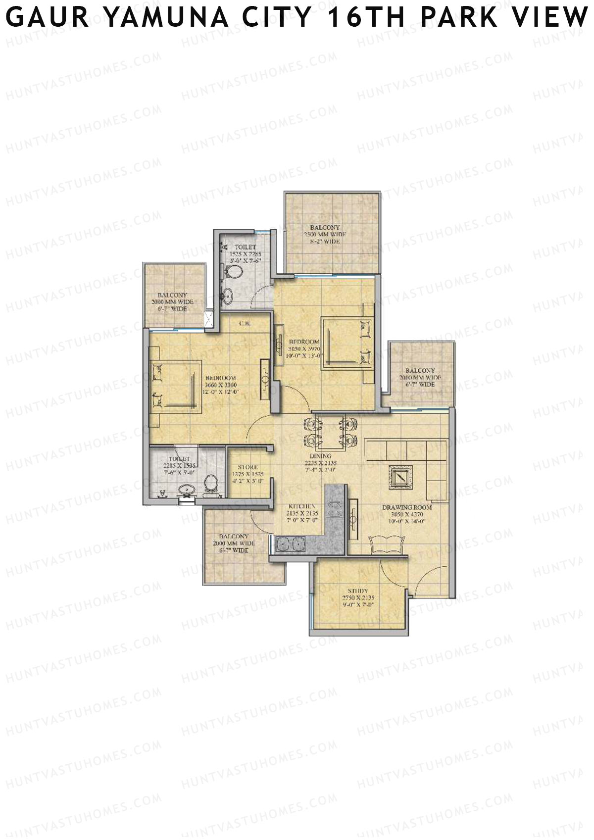 Gaur Yamuna City 16Th Park View Tower H Unit 60 (Type S4) Floor Plan