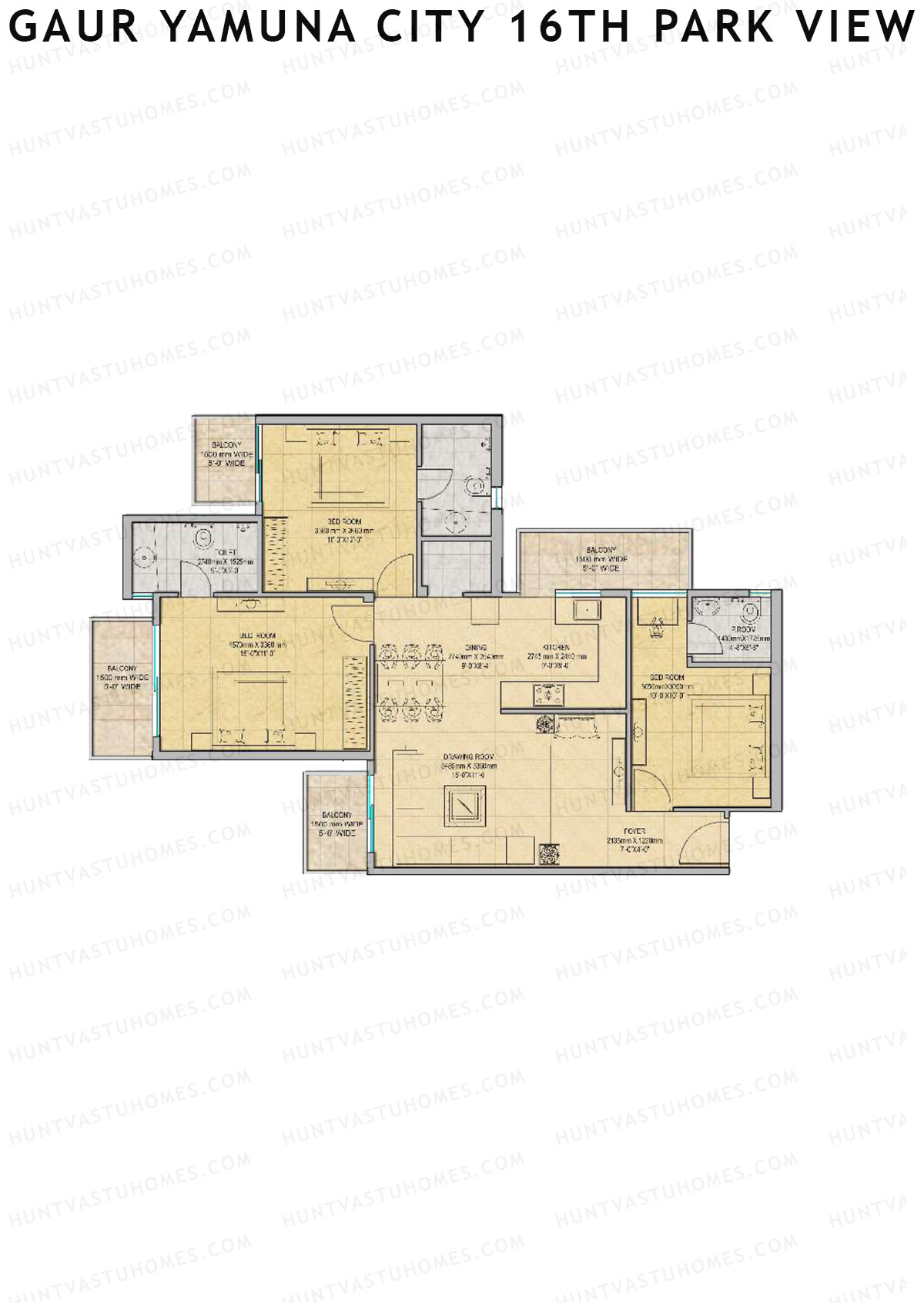 Gaur Yamuna City 16Th Park View Tower K Unit 89 (Type S1) Floor Plan