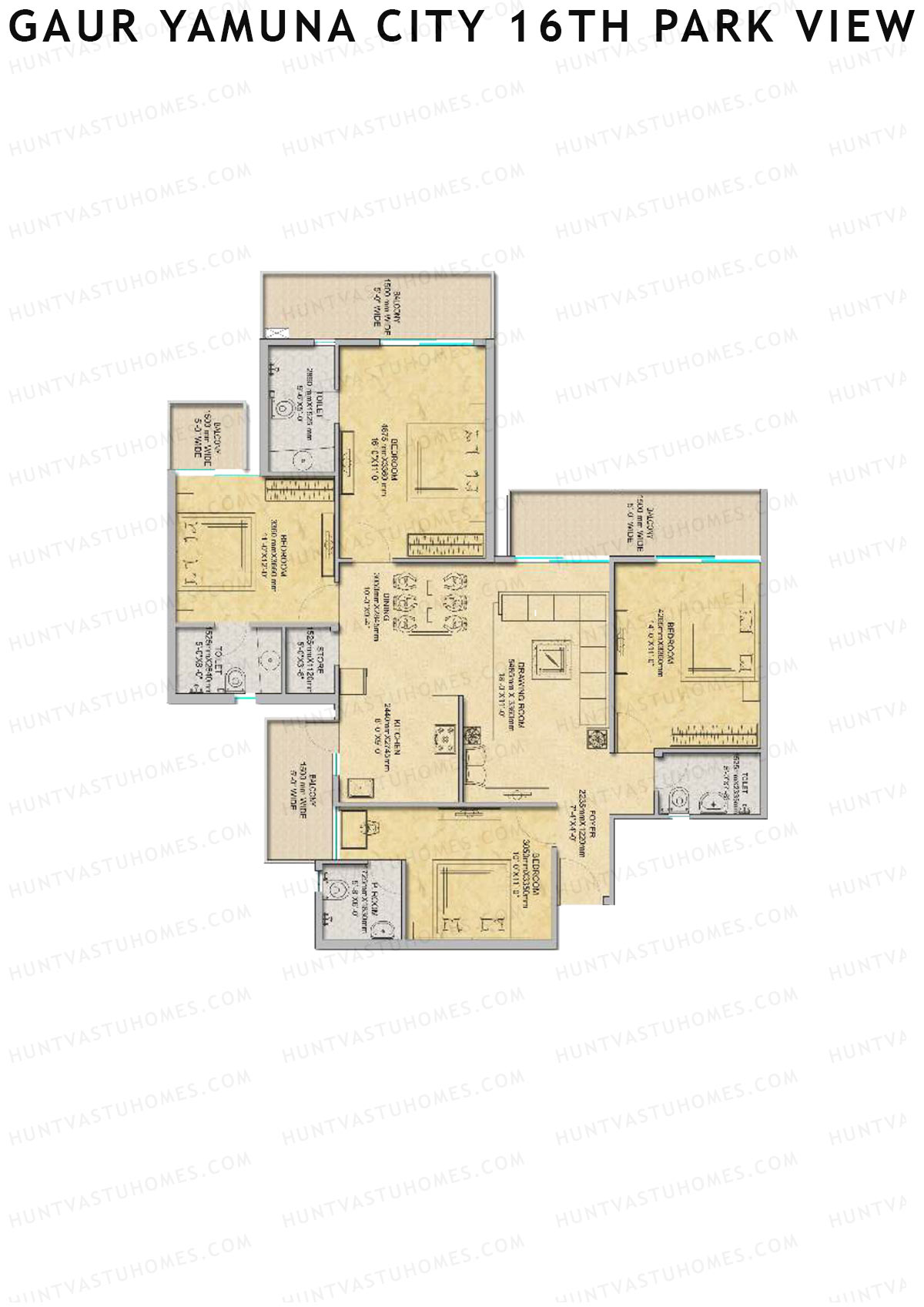 Gaur Yamuna City 16Th Park View Tower L Unit 92 (Type K) Floor Plan
