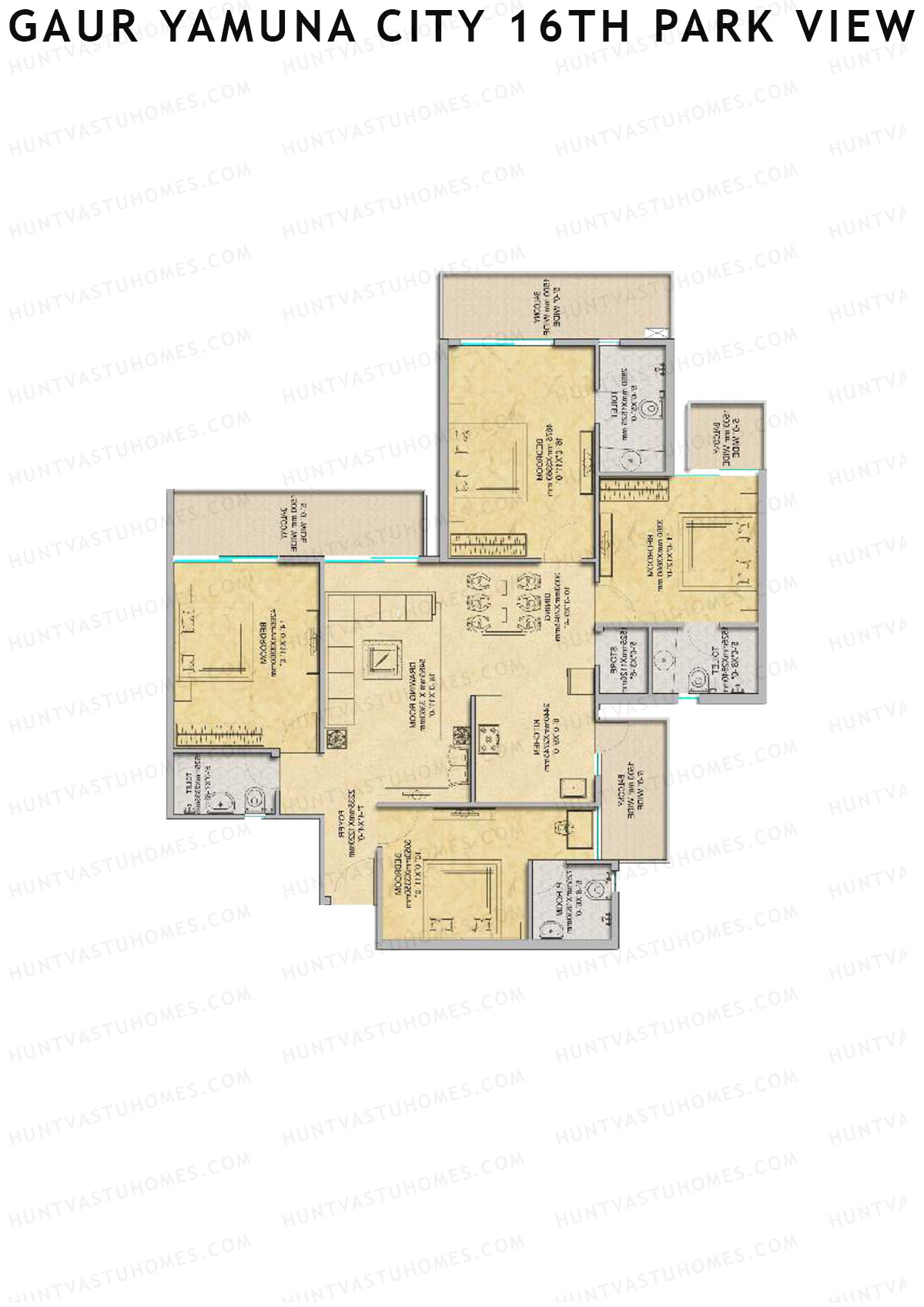 Gaur Yamuna City 16Th Park View Tower L Unit 95 (Type K) Floor Plan