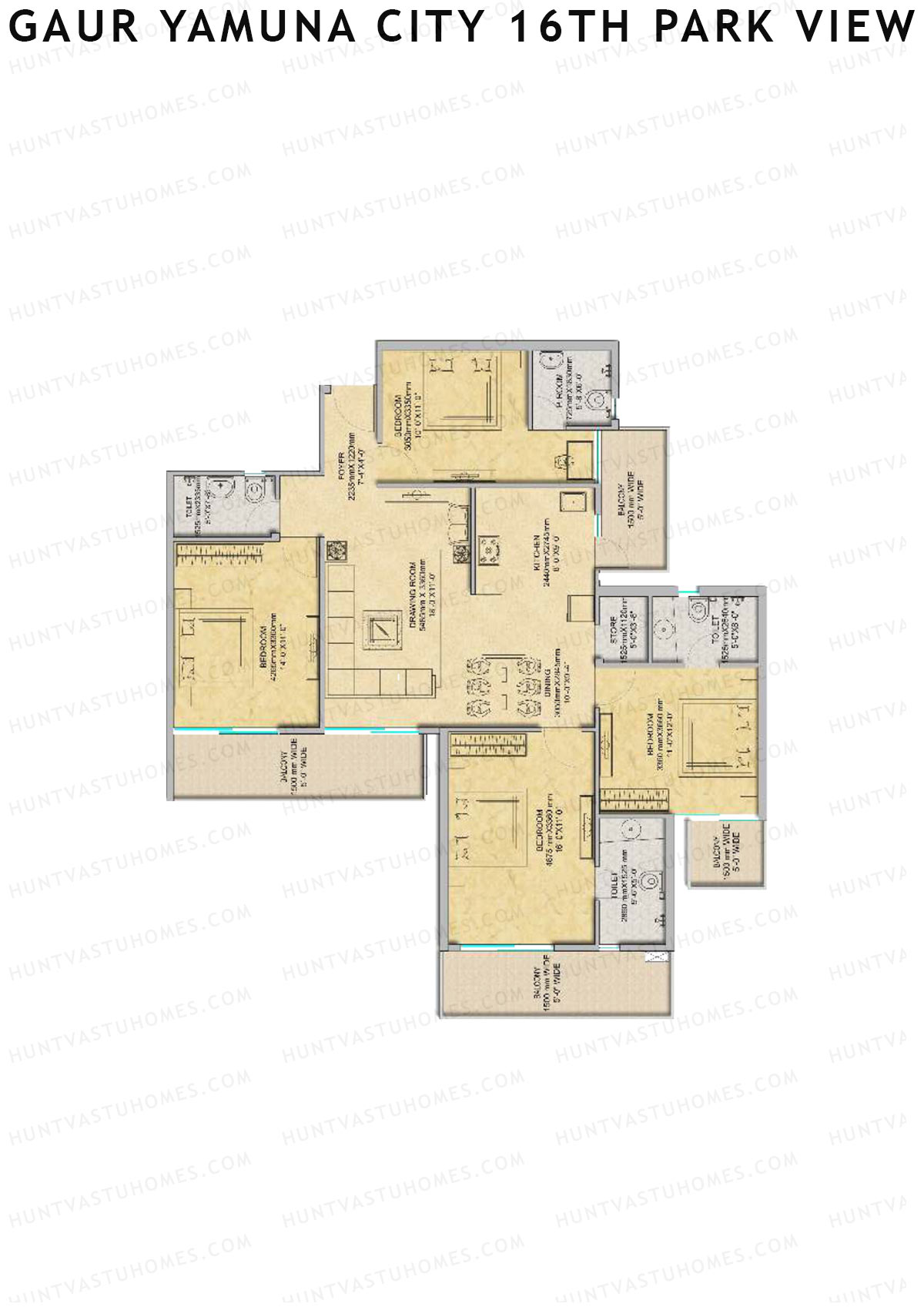 Gaur Yamuna City 16Th Park View Tower L Unit 96 (Type K) Floor Plan