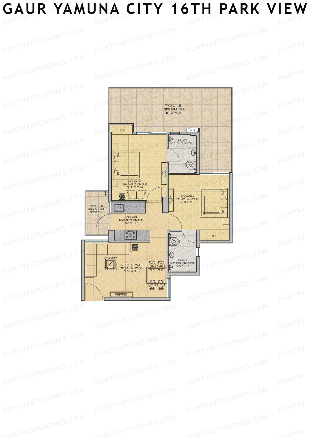 Gaur Yamuna City 16Th Park View Tower O Unit 116 (Type M2) Floor Plan