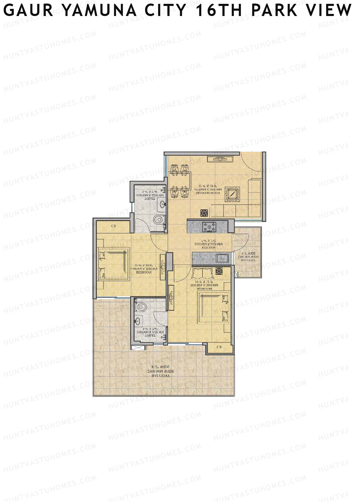 Gaur Yamuna City 16Th Park View Tower O Unit 120 (Type M2) Floor Plan