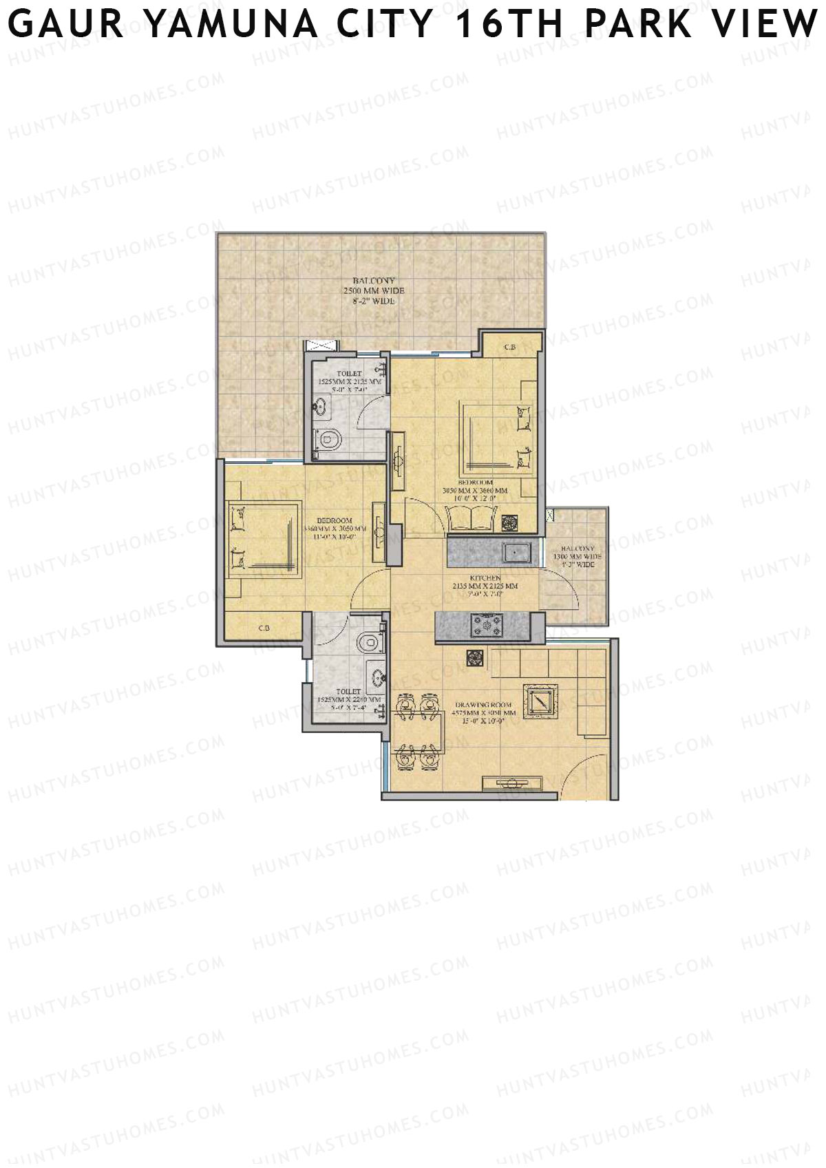 Gaur Yamuna City 16Th Park View Tower O Unit 121 (Type M2) Floor Plan