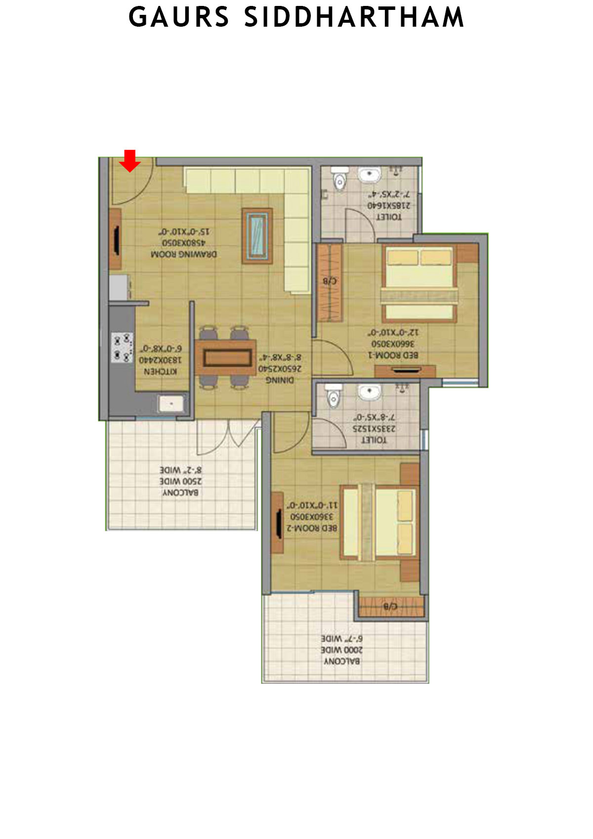 Gaurs Siddhartham Block A Unit 7 (Type  M1A) Floor Plan