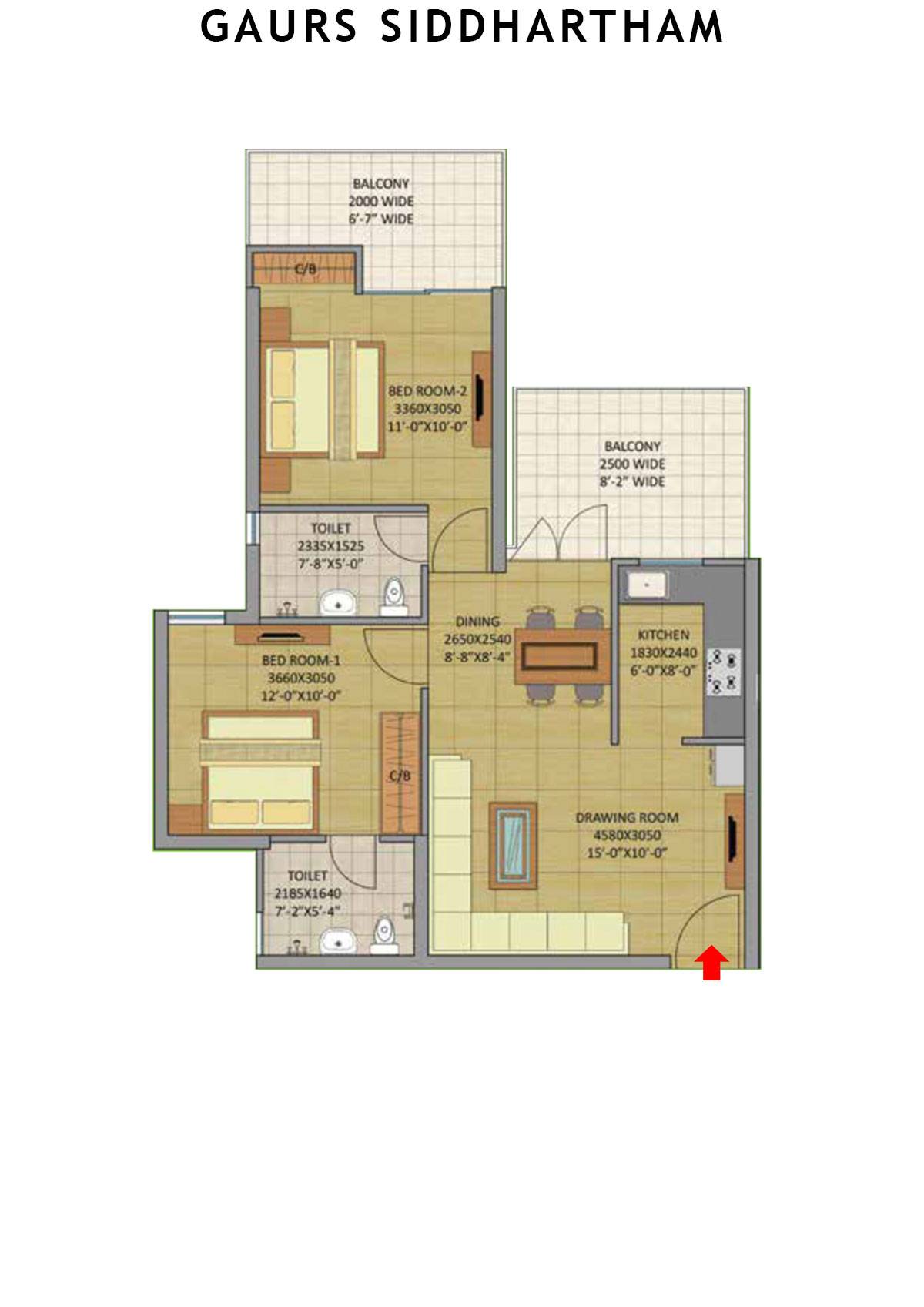 Gaurs Siddhartham Block B Unit 10 (Type  M1A) Floor Plan