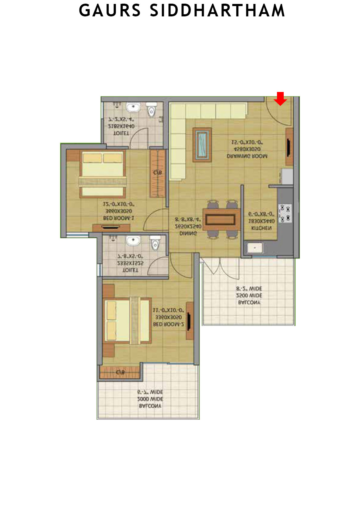 Gaurs Siddhartham Block B Unit 11 (Type  M1A) Floor Plan