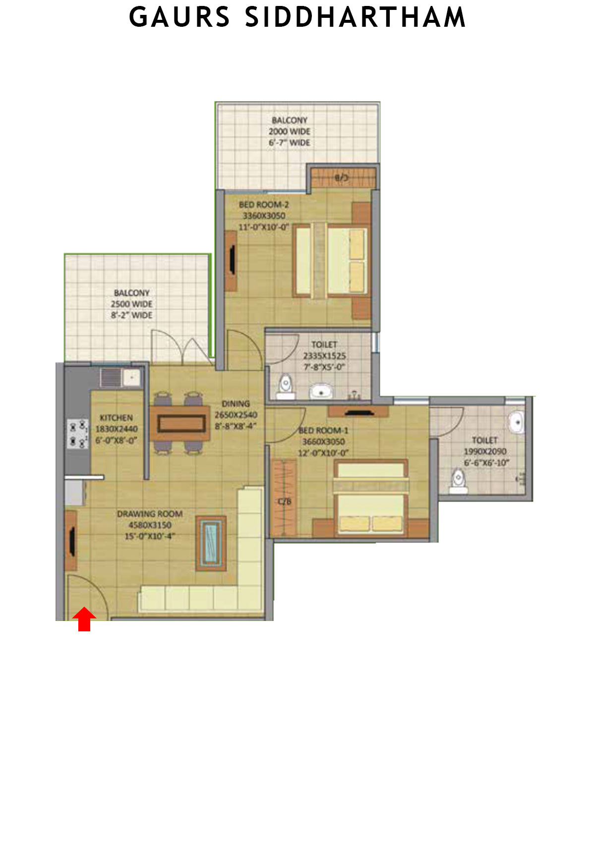 Gaurs Siddhartham Block B Unit 9 (Type  M1B) Floor Plan