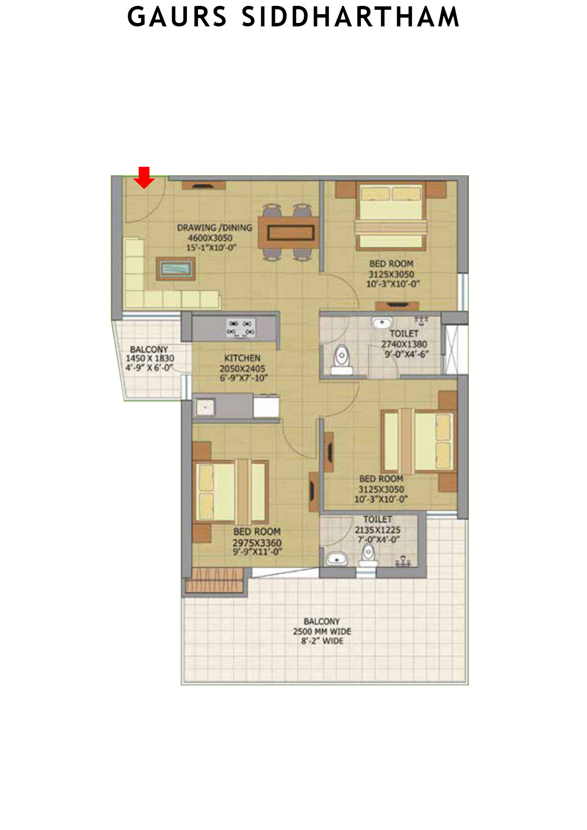 Gaurs Siddhartham Block C Unit 19 (Type  S1B) Floor Plan