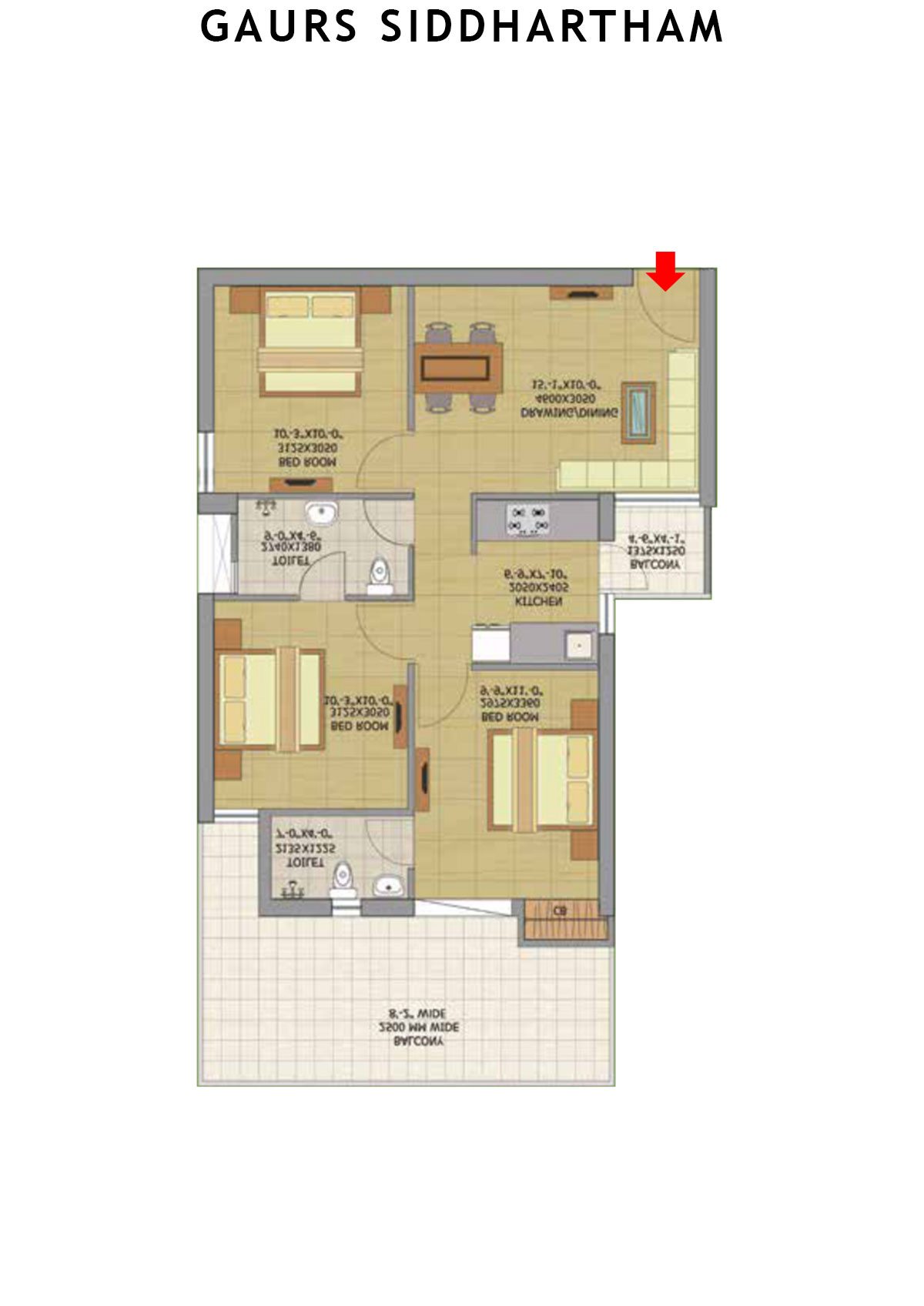 Gaurs Siddhartham Block C Unit 20 (Type  S1A) Floor Plan