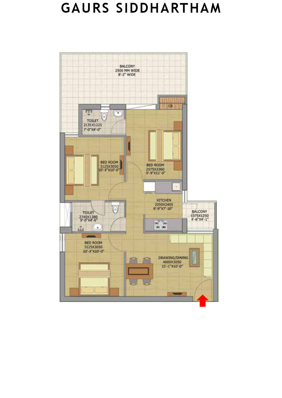 Gaurs Siddhartham Block C Unit 23 (Type  S1A) Floor Plan