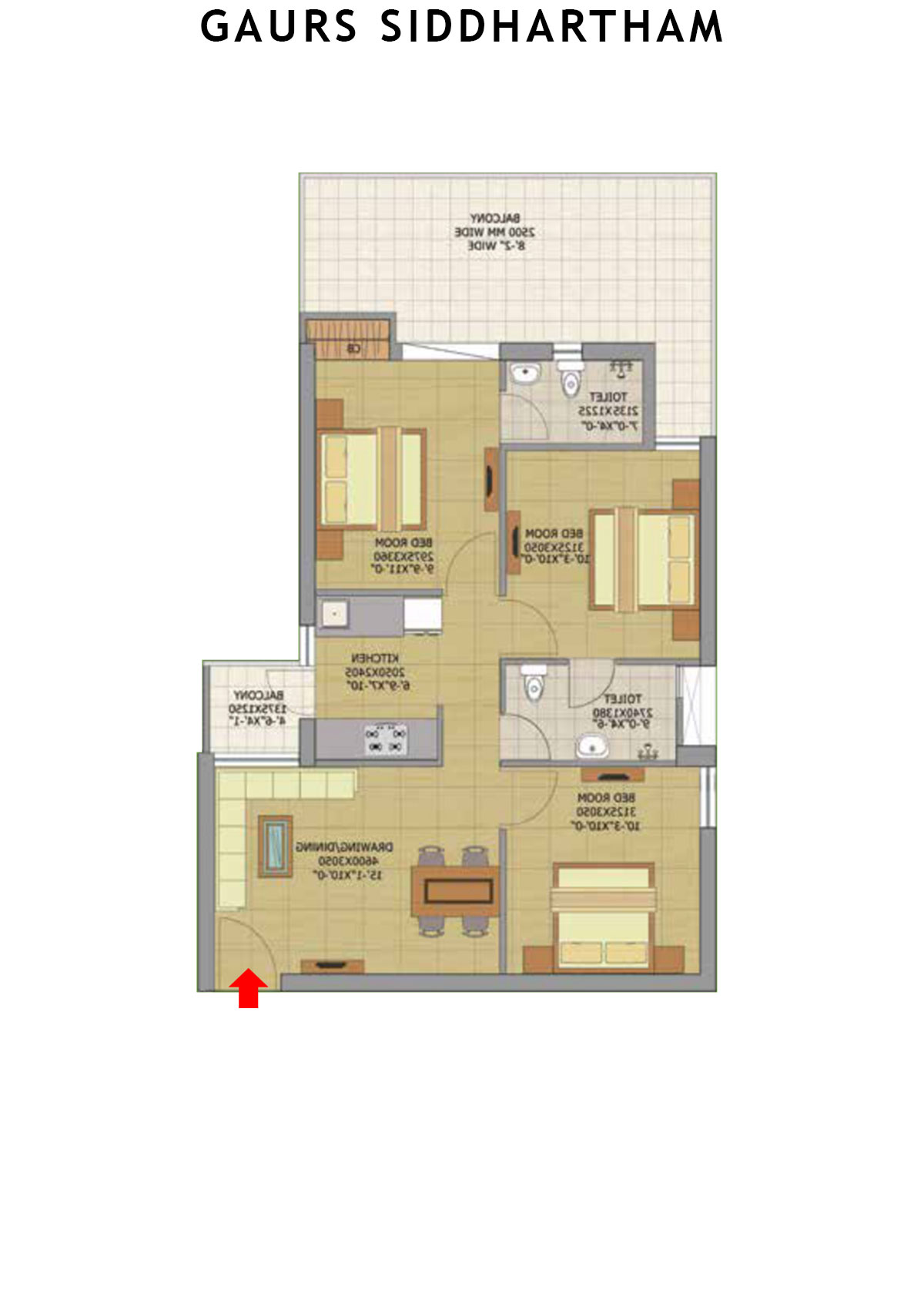 Gaurs Siddhartham Block C Unit 24 (Type  S1A) Floor Plan