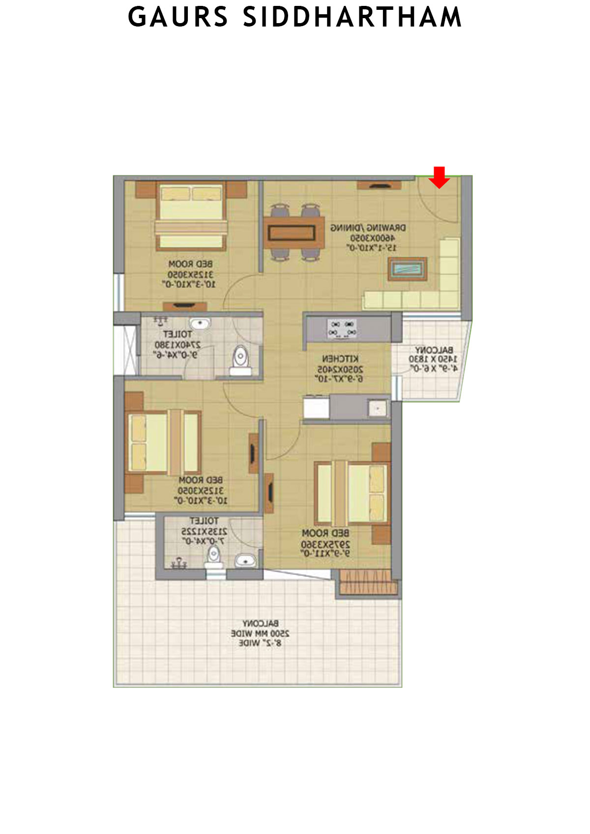 Gaurs Siddhartham Block C Unit 28 (Type  S1B) Floor Plan