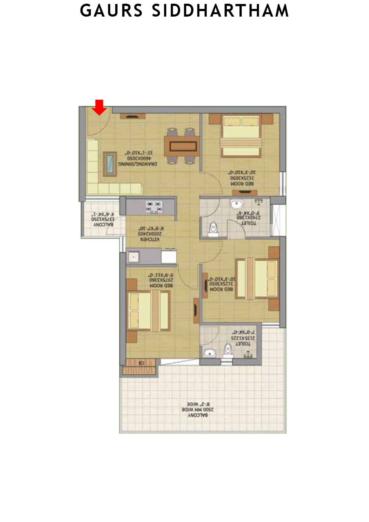 Gaurs Siddhartham Block C Unit 29 (Type  S1A) Floor Plan