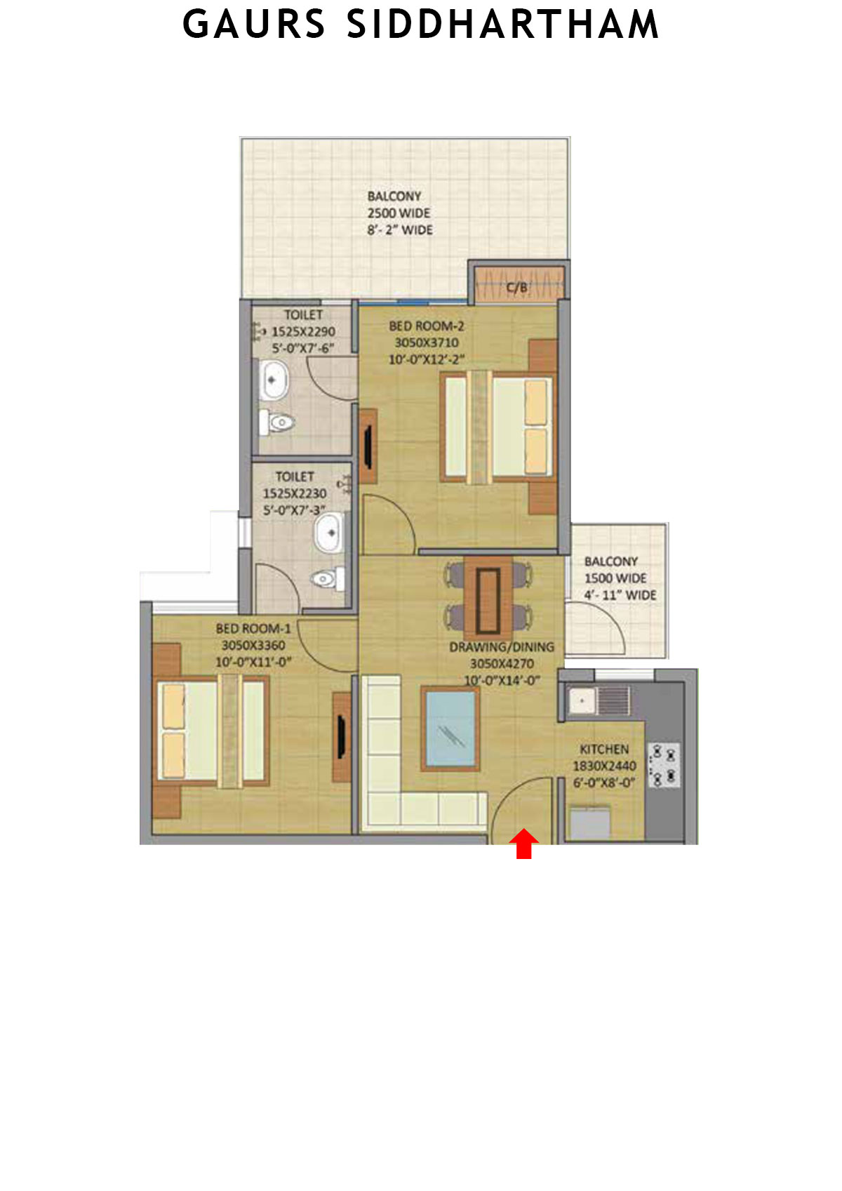 Gaurs Siddhartham Block G Unit 60 (Type  M2A) Floor Plan