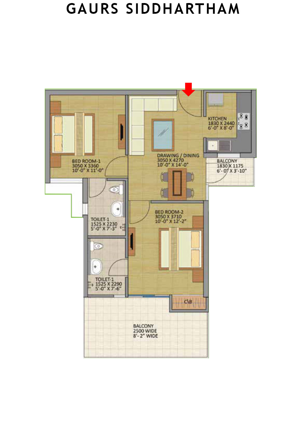 Gaurs Siddhartham Block H Unit 72 (Type  M2B) Floor Plan