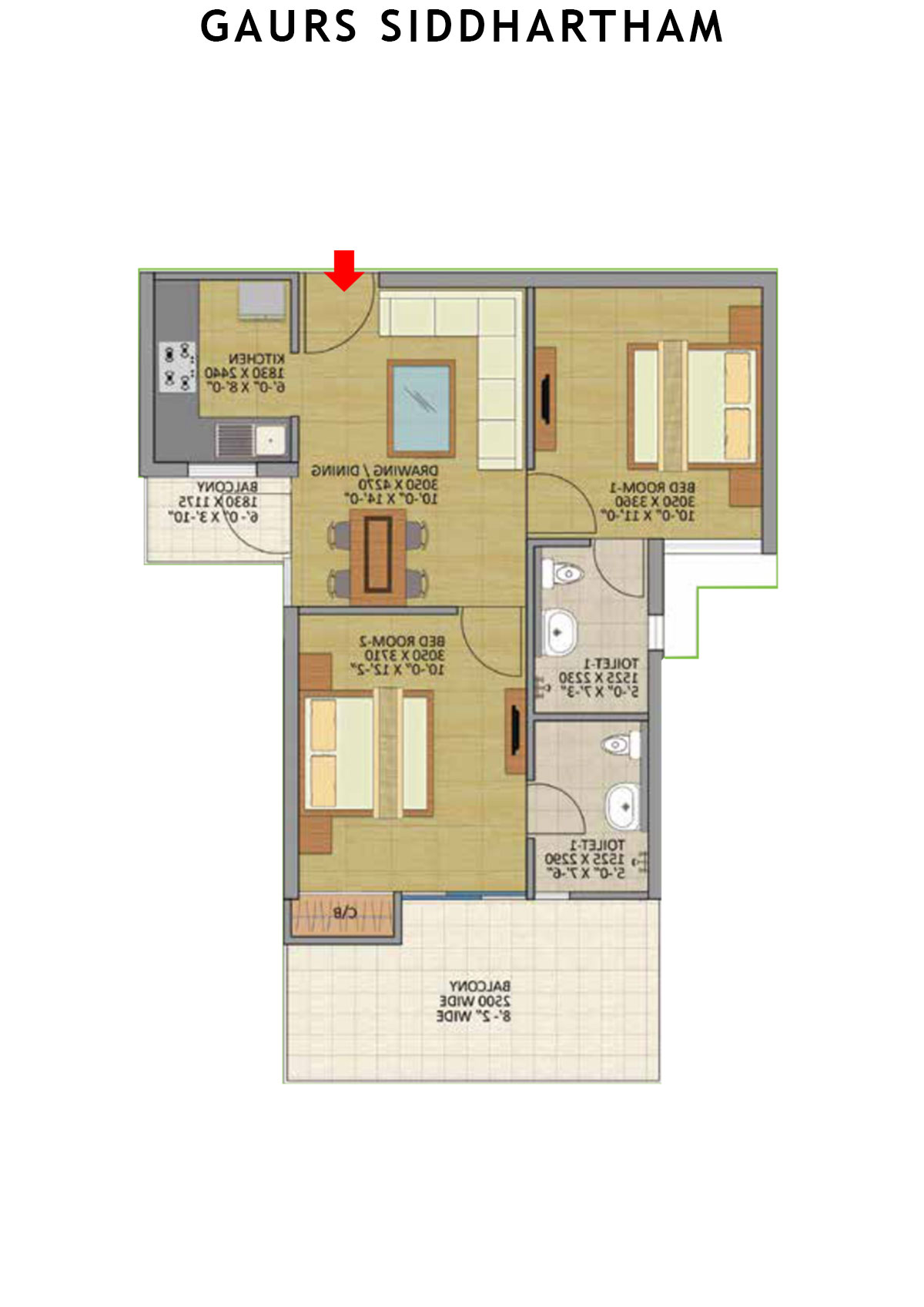 Gaurs Siddhartham Block H Unit 73 (Type  M2B) Floor Plan