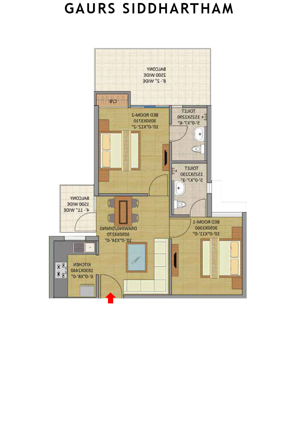 Gaurs Siddhartham Block I Unit 79 (Type  M2A) Floor Plan