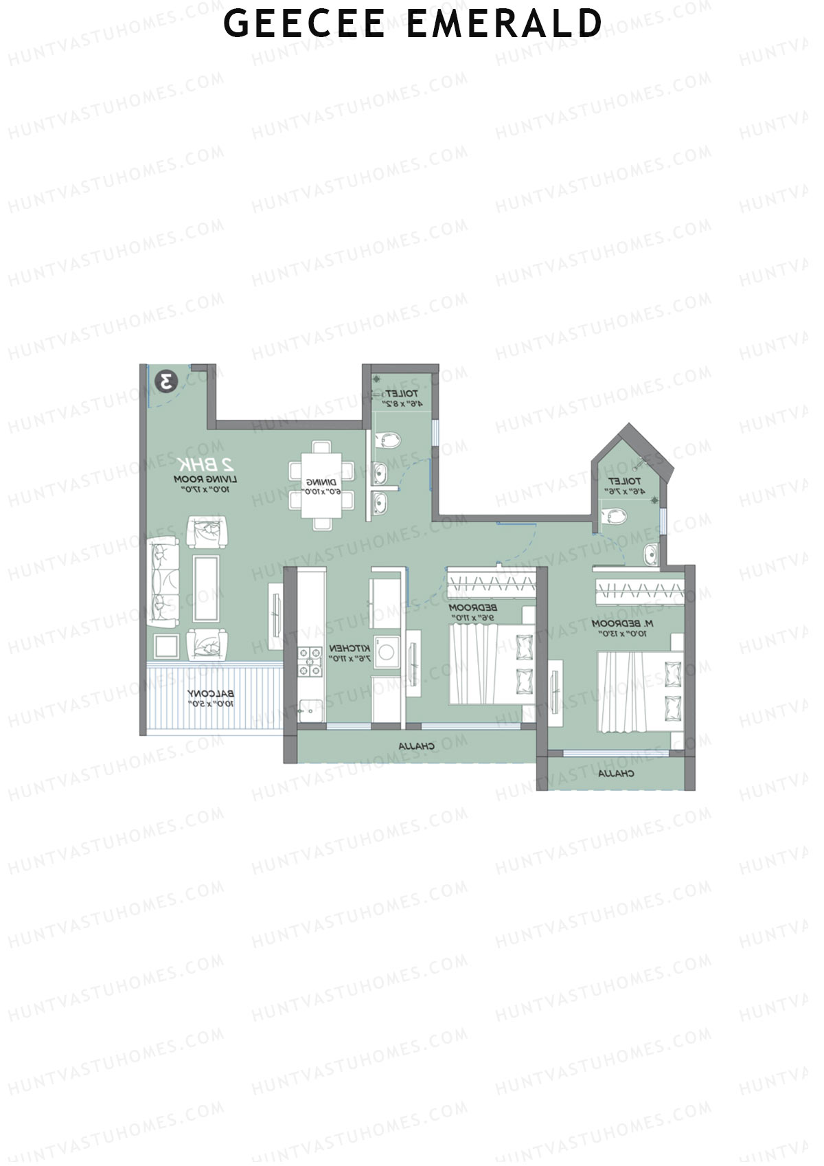 GeeCee Emerald Wing A Unit 2 Floor Plan