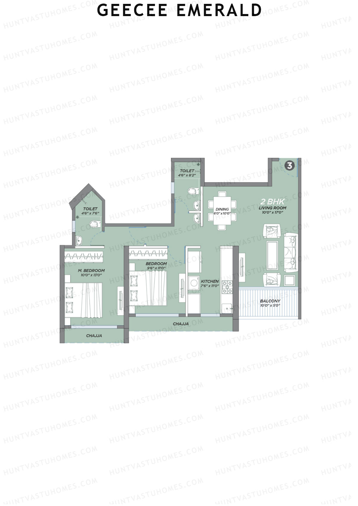 GeeCee Emerald Wing A Unit 3 Floor Plan