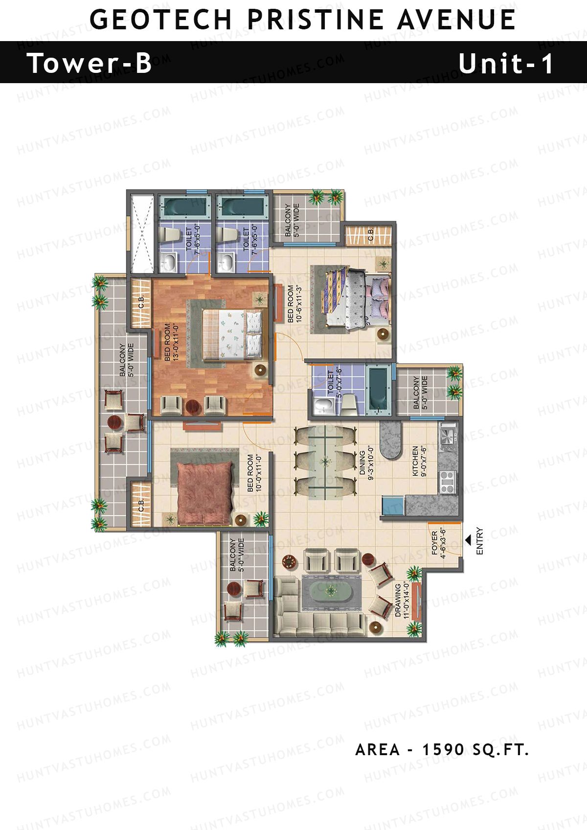 Geotech Pristine Avenue Tower B Unit 1 Floor Plan