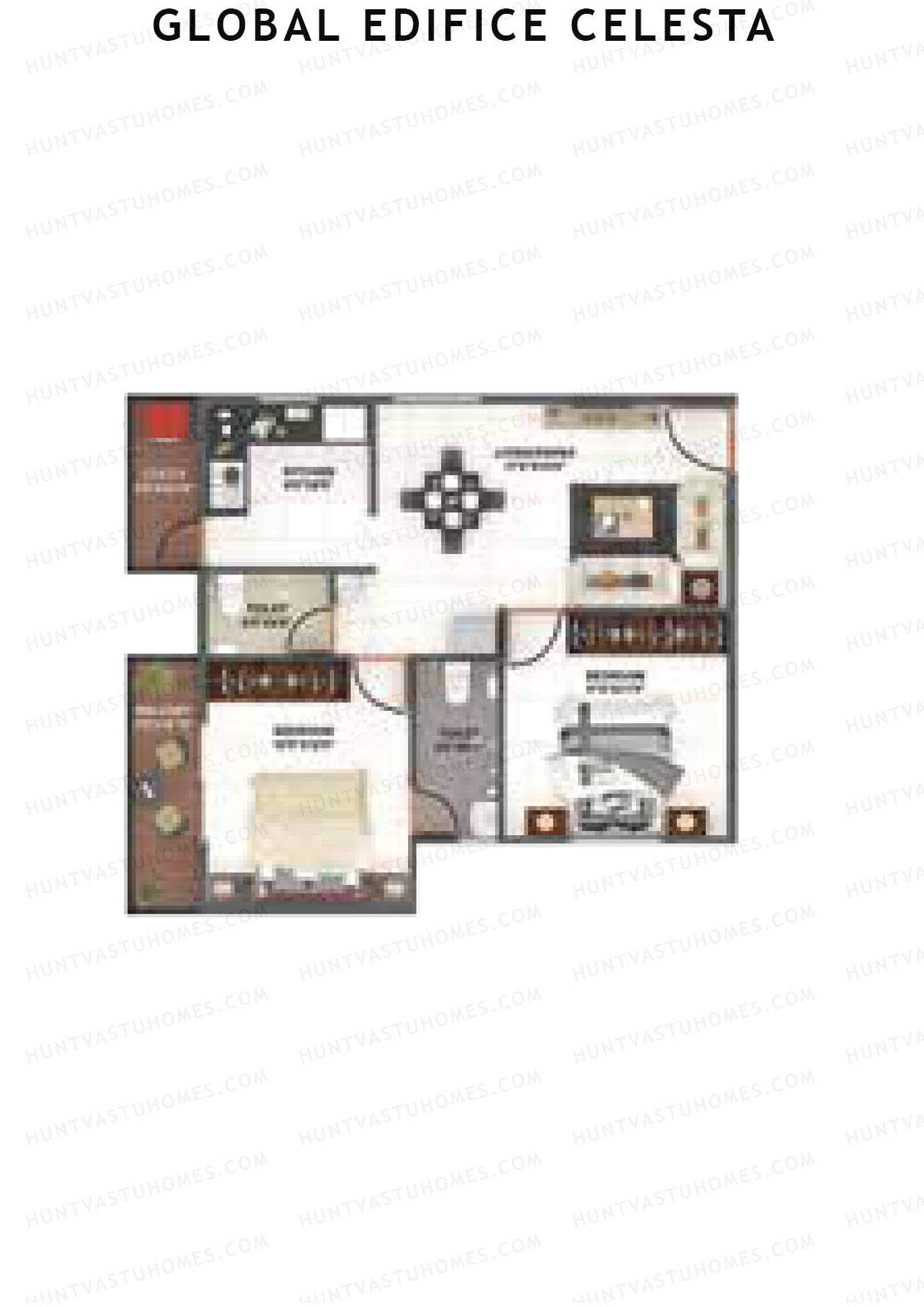 Global Edifice Celesta, Block C, Unit 8 (Type 1), 2BHK, Super Area 921   sq ft 