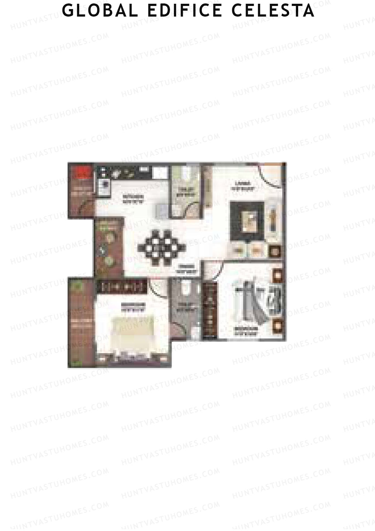Global Edifice Celesta, Block E, Unit 5 (Type 2), 2BHK, Super Area 1011   sq ft 