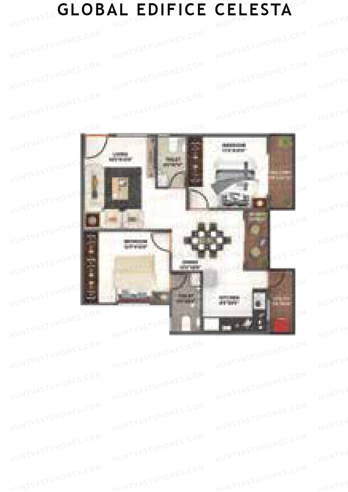 Global Edifice Celesta, Block E, Unit 8 (Type 3), 2BHK, Super Area 1017   sq ft 