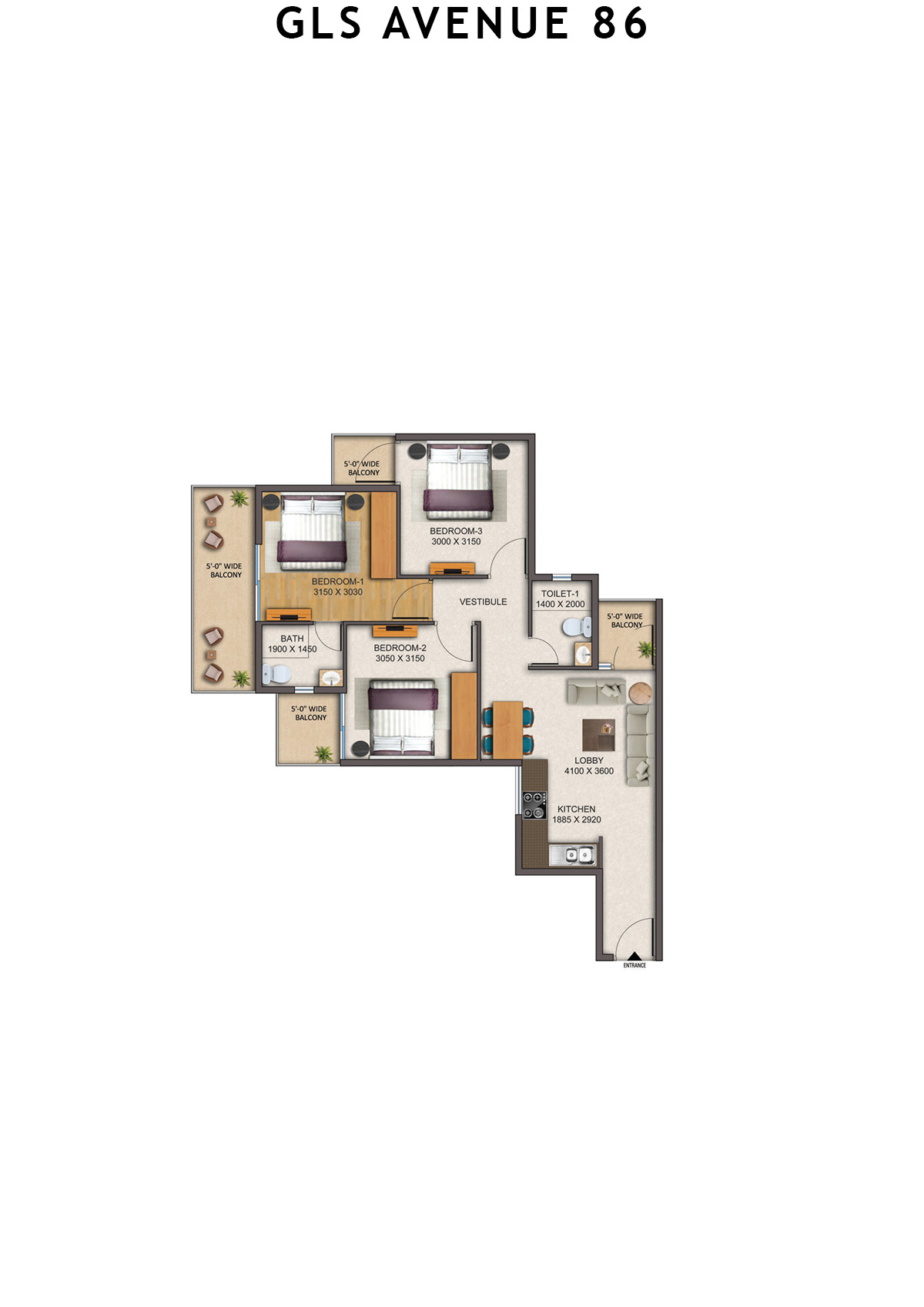 Gls Avenue 86 Tower 8 Unit 1 (Type 1 ) Floor Plan