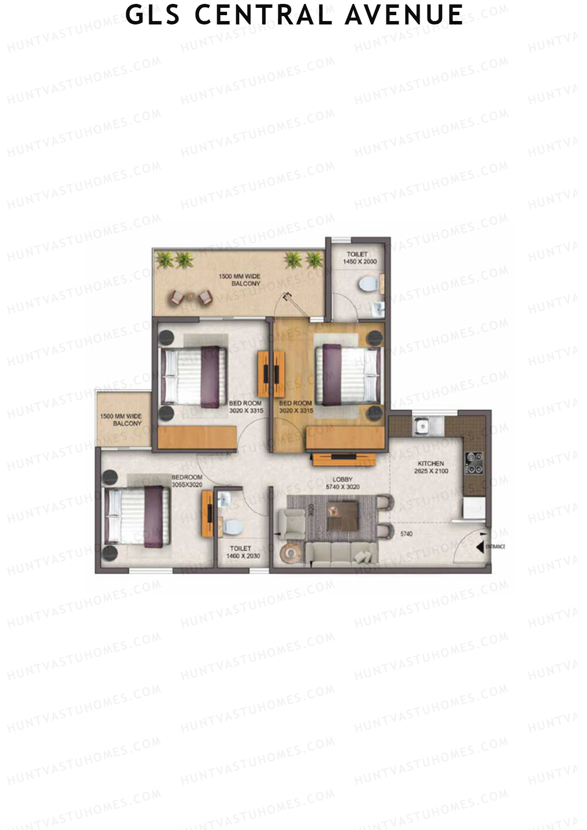 Gls Central Avenue Tower P Unit 1 (Type 1) Floor Plan
