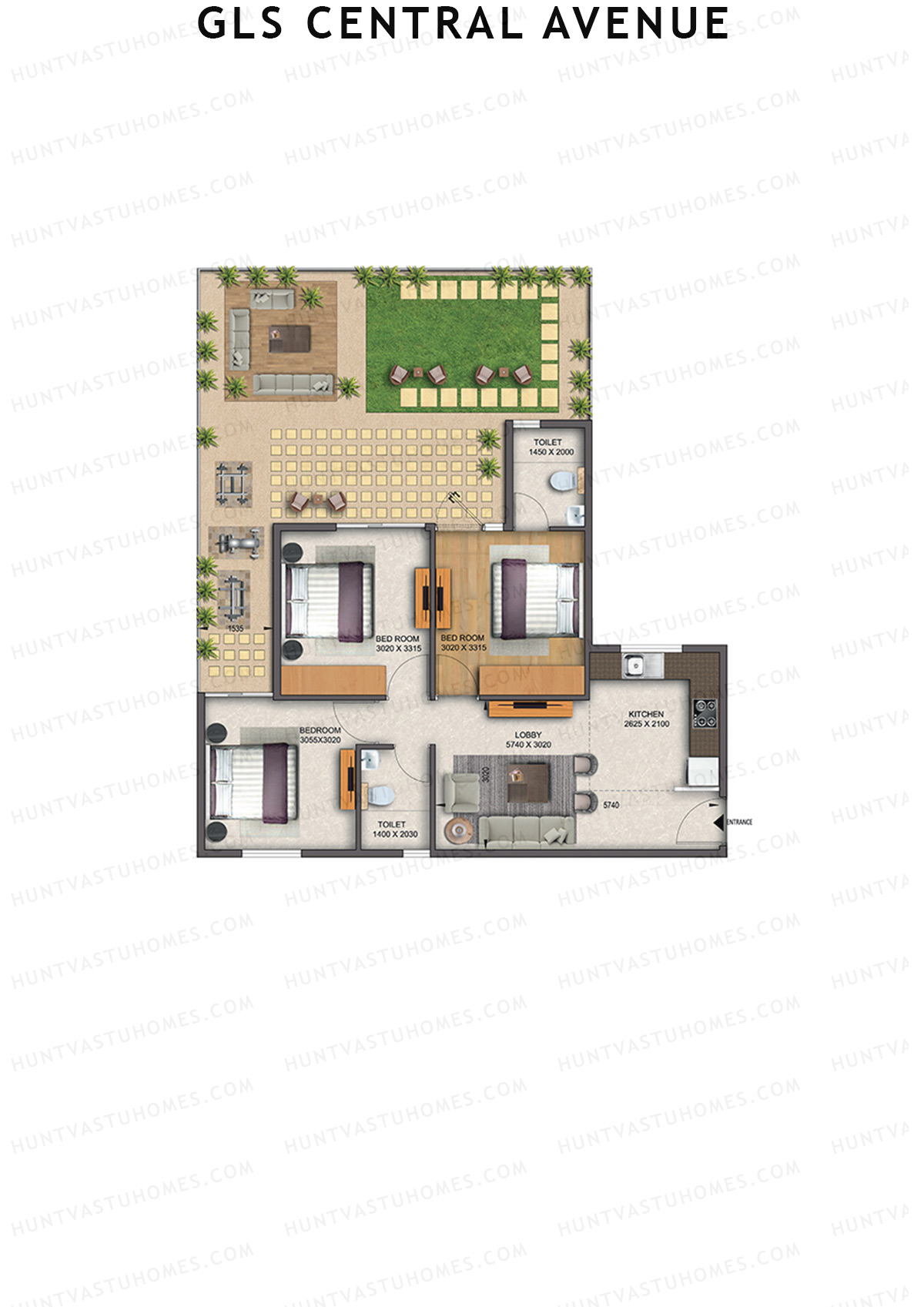 Gls Central Avenue Tower P Unit 1 (Type 2P) Floor Plan