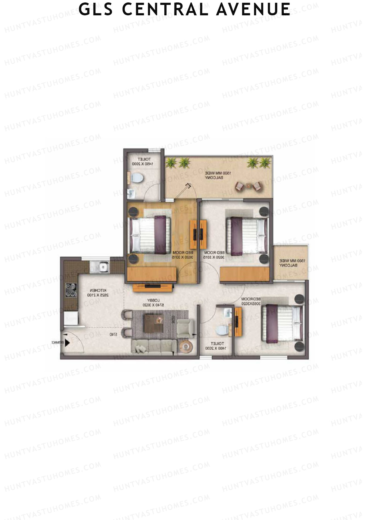 Gls Central Avenue Tower P Unit 4 (Type 1) Floor Plan