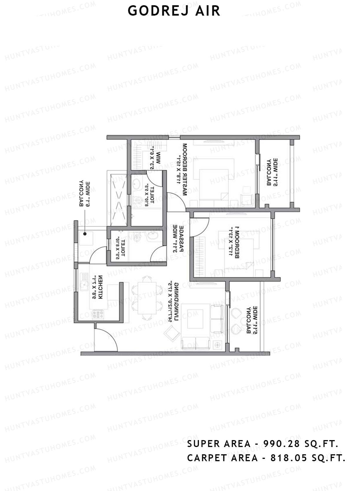 Godrej Air Tower A3 Unit 1 (Type 1-2bhk) Floor Plan